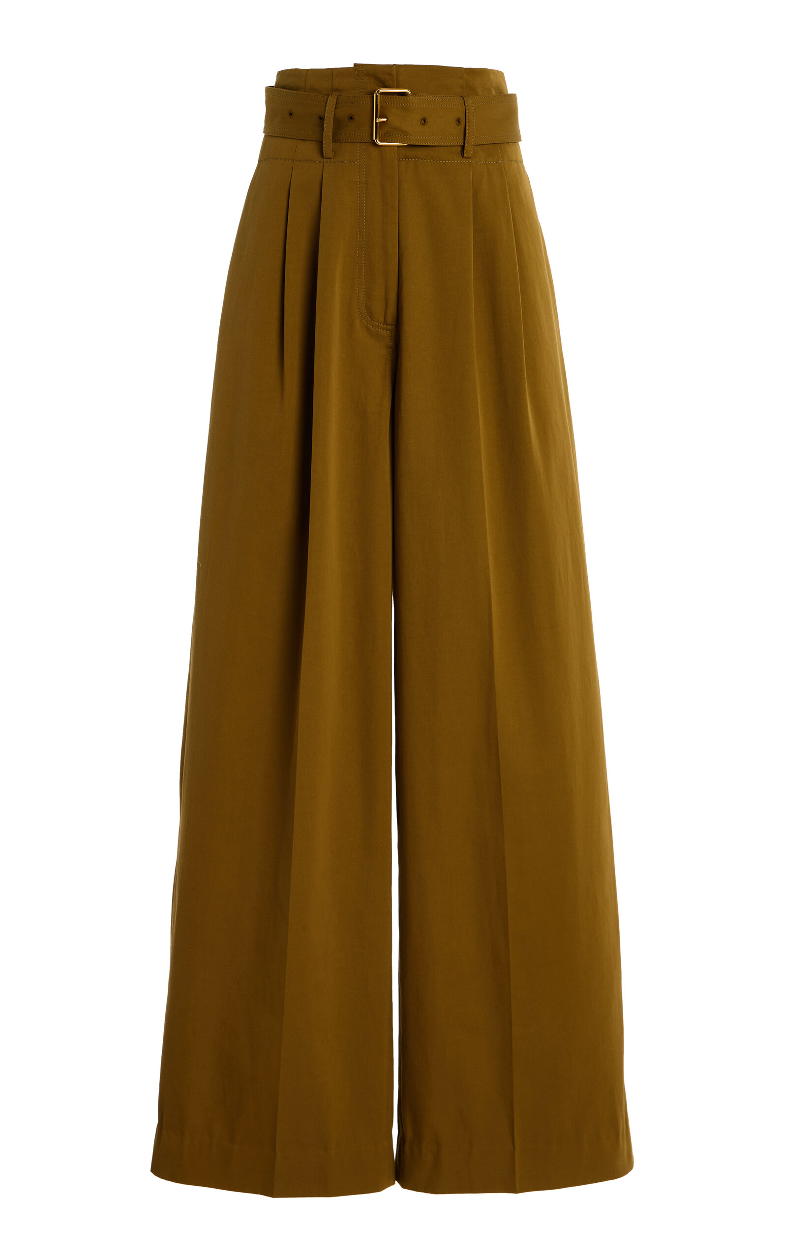 Adam Lippes Jericho Belted Cotton-cashmere Twill Wide-leg Pants In Brown