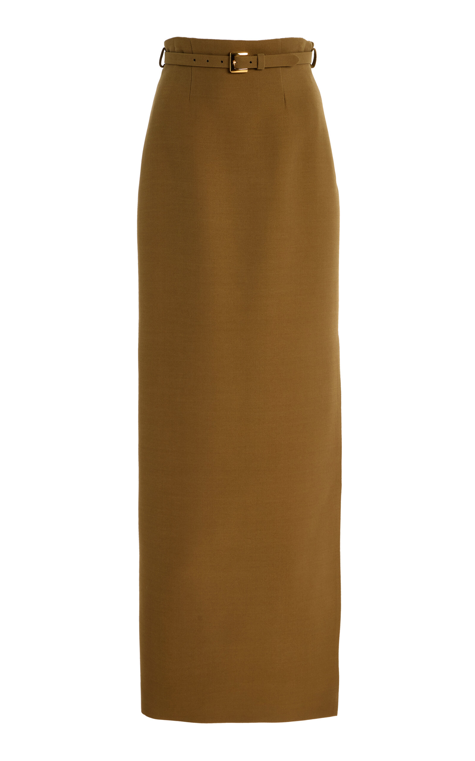Adam Lippes Leto Belted Silk-Wool Maxi Skirt - Green