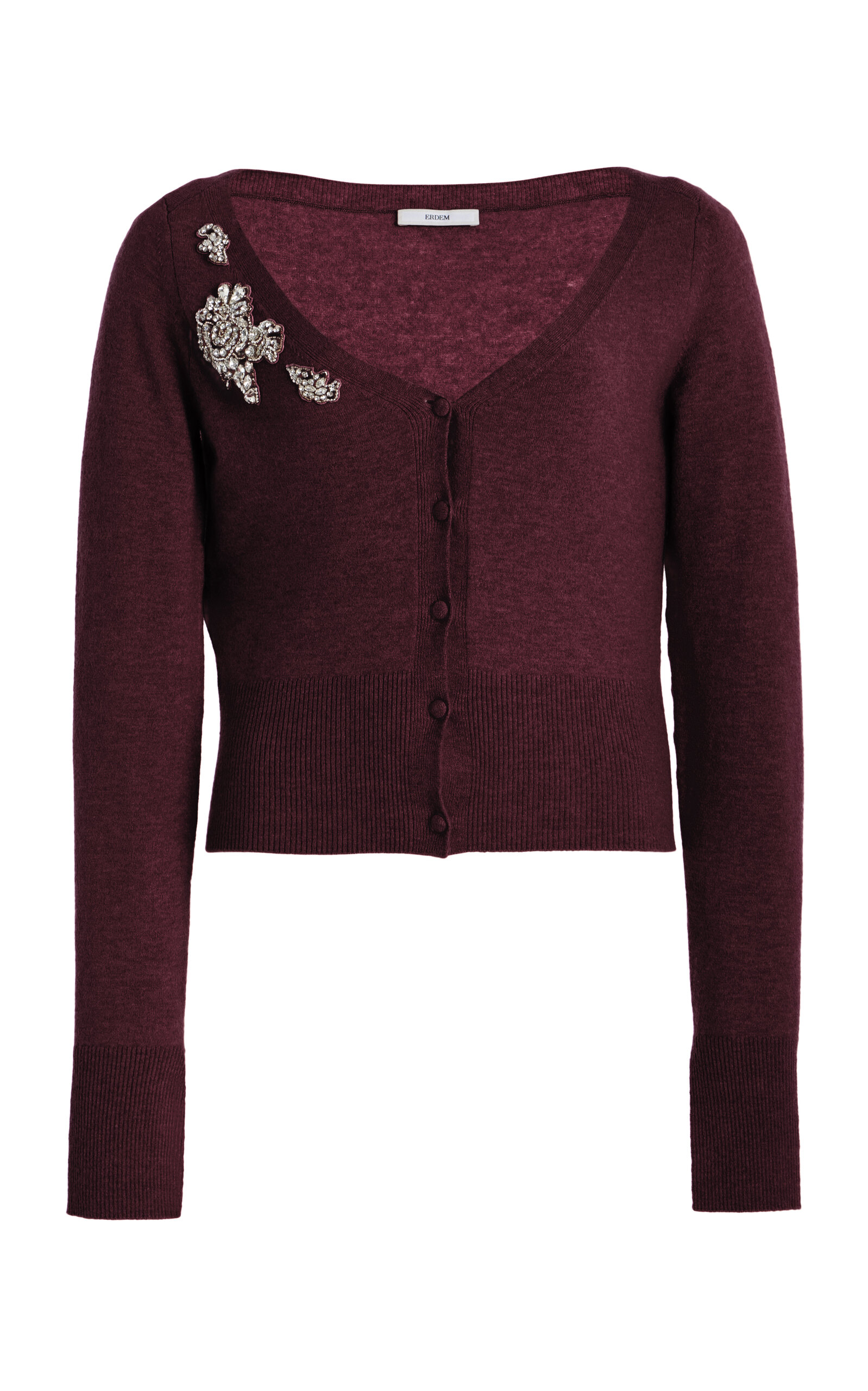 Cropped Embroidered Knit Cardigan