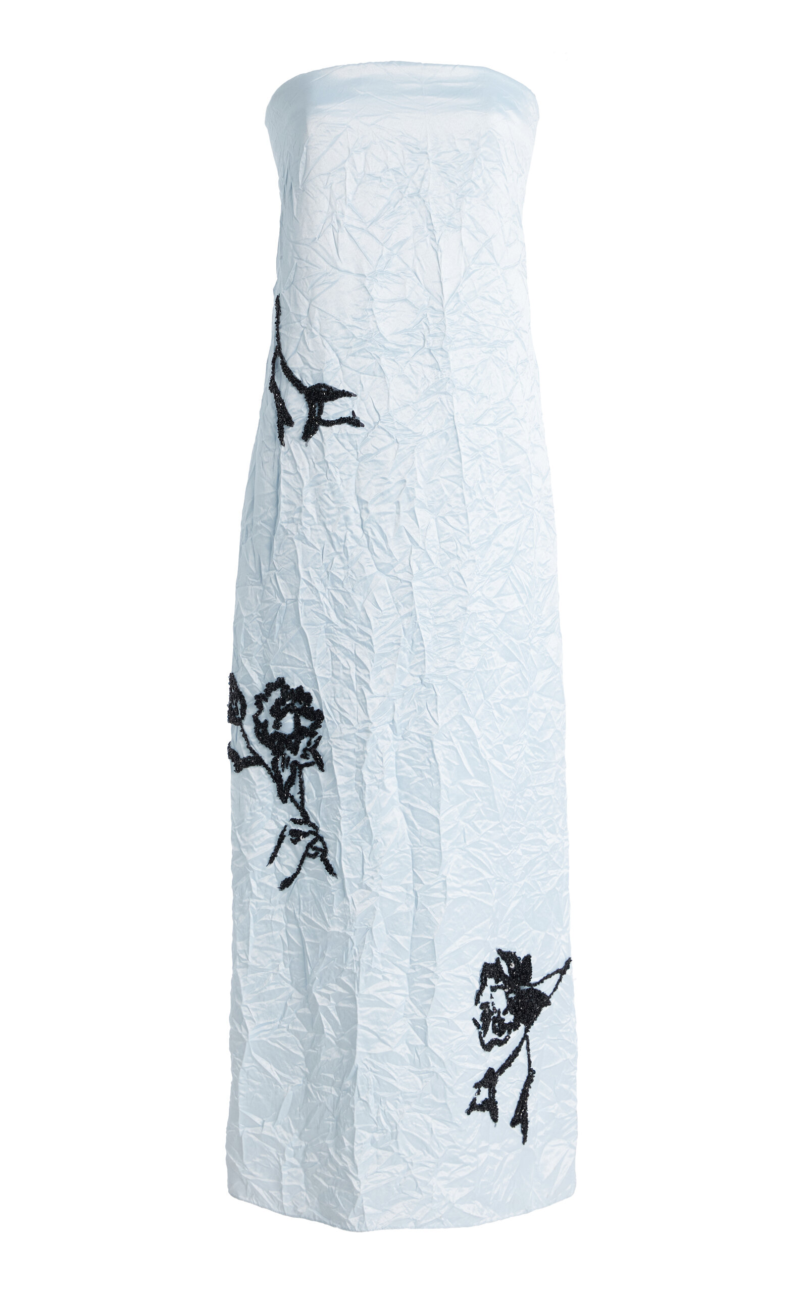 Erdem Embroidered Crinkled Satin Midi Dress
