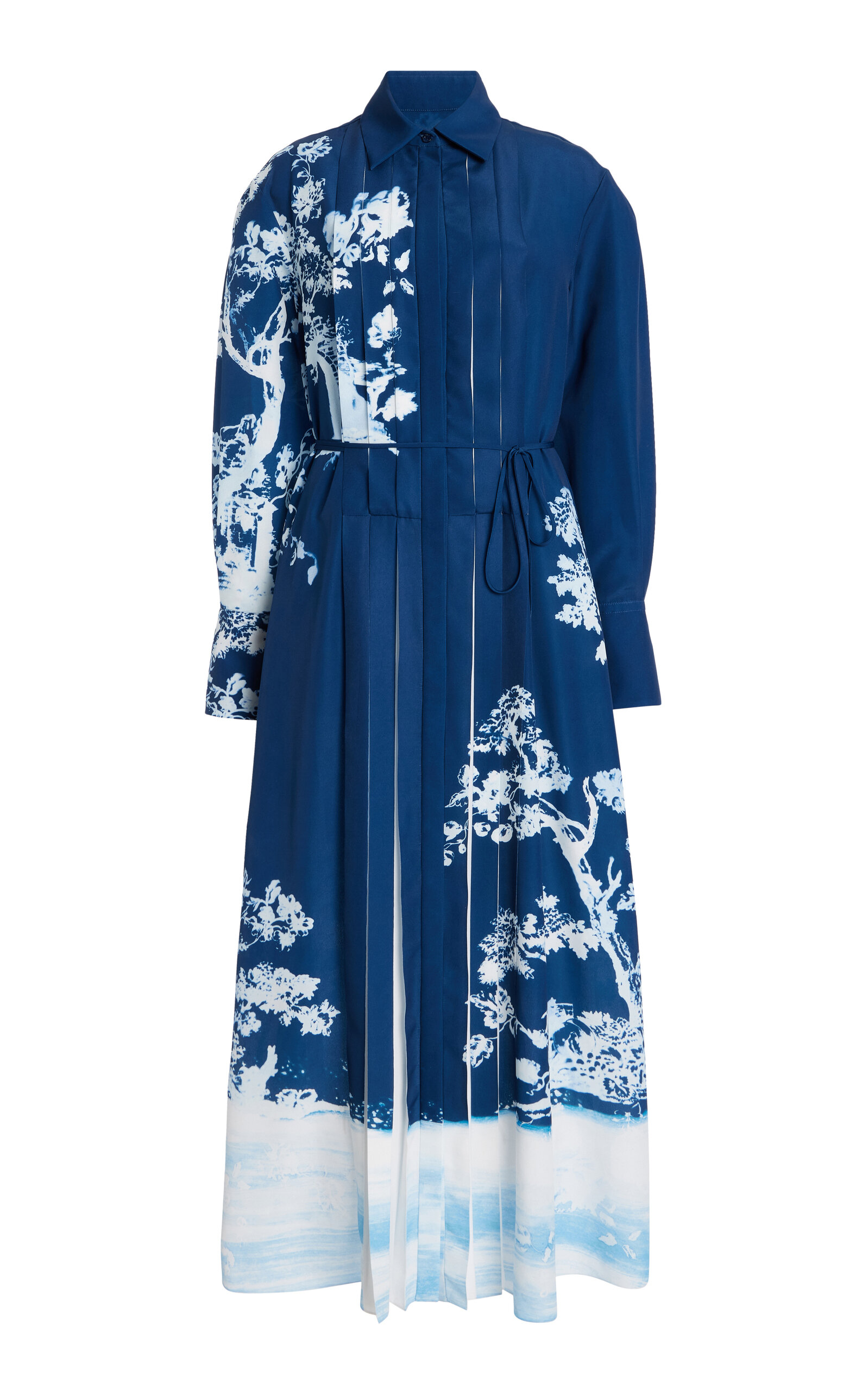 Erdem Pleated Georgette Midi Shirt Dress In Blue