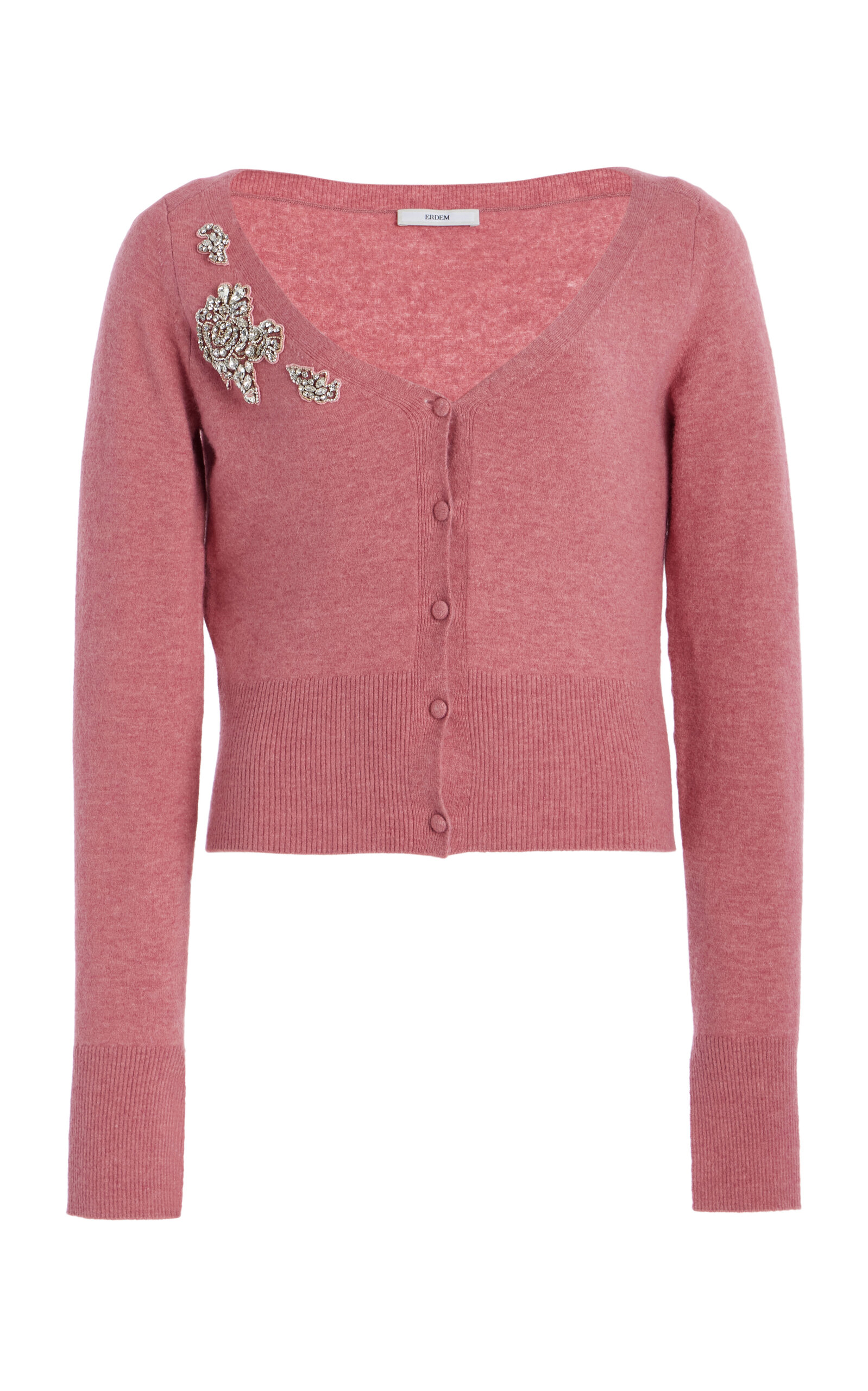 Erdem Cropped Embroidered Knit Cardigan