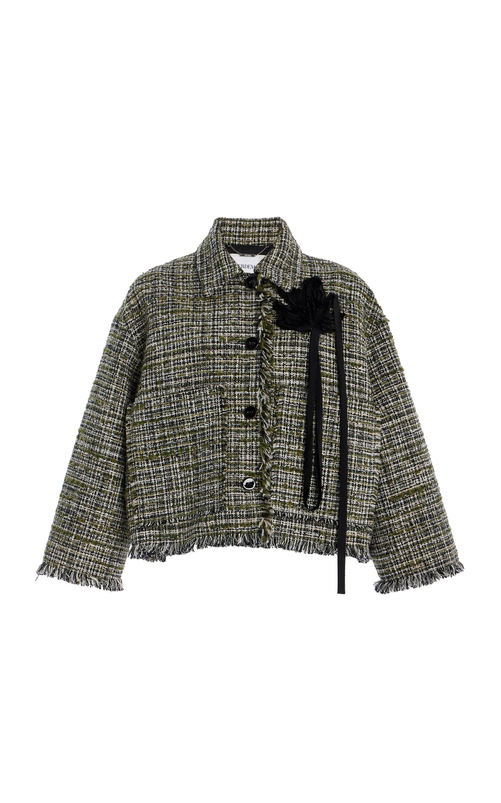 Erdem Cropped Tweed Jacket In Olive