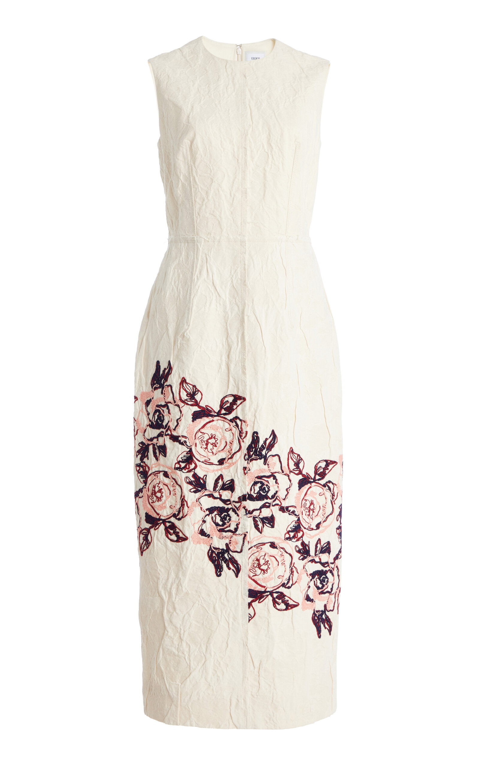 Erdem Printed Cotton-linen Midi Dress In Ivory