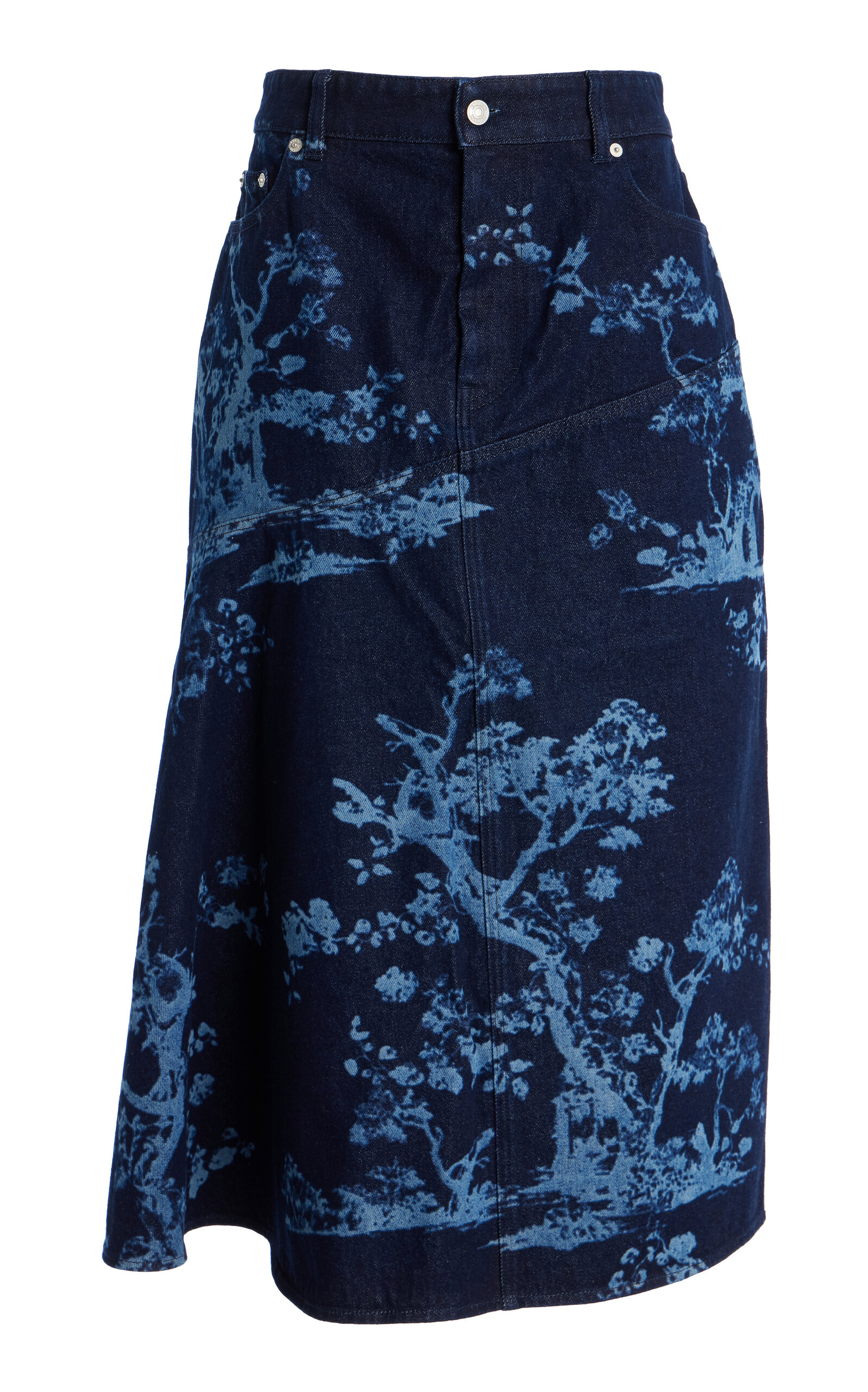 Erdem Printed Denim Midi Skirt
