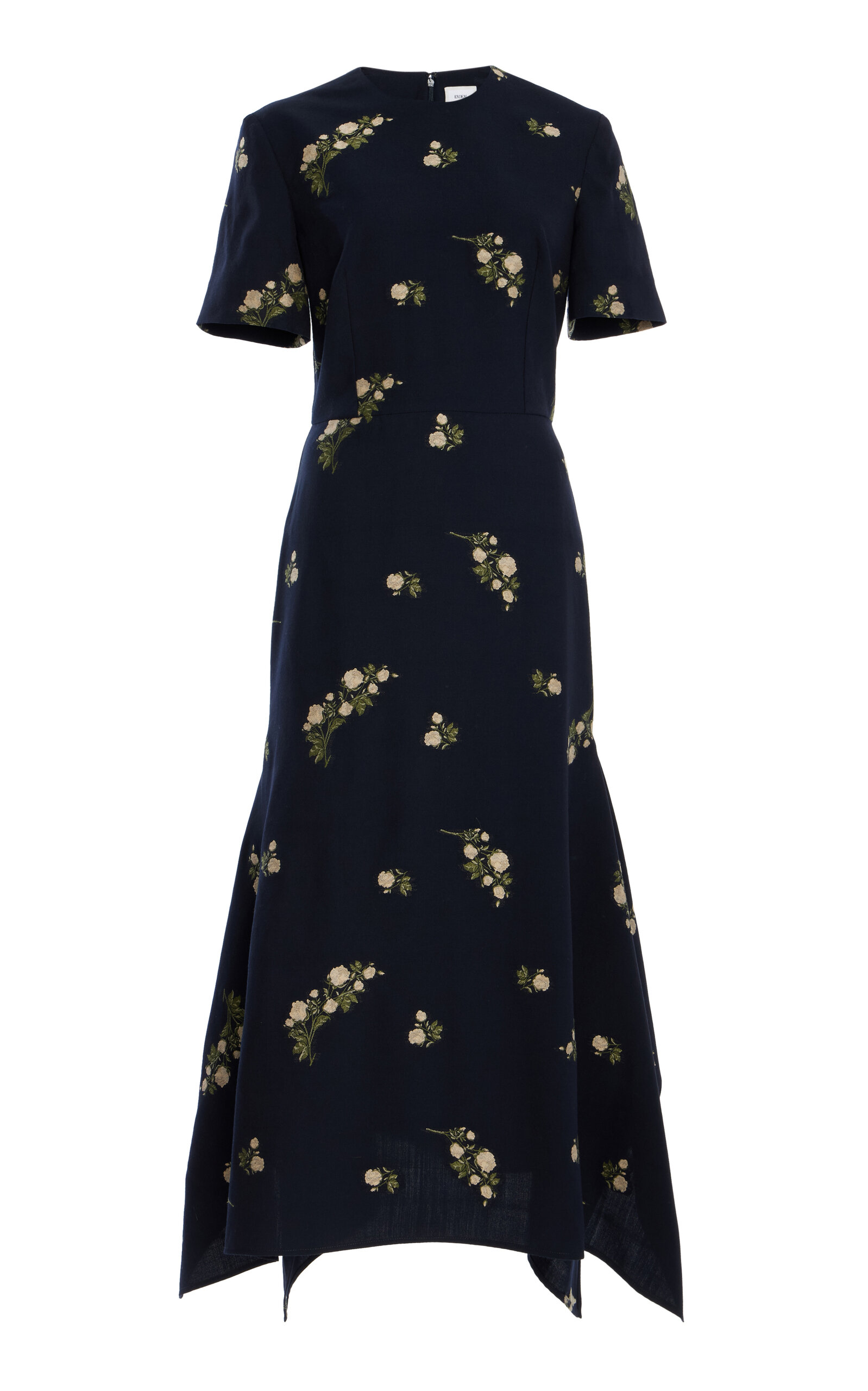 Erdem Printed Wool-cotton Midi Dress In Navy