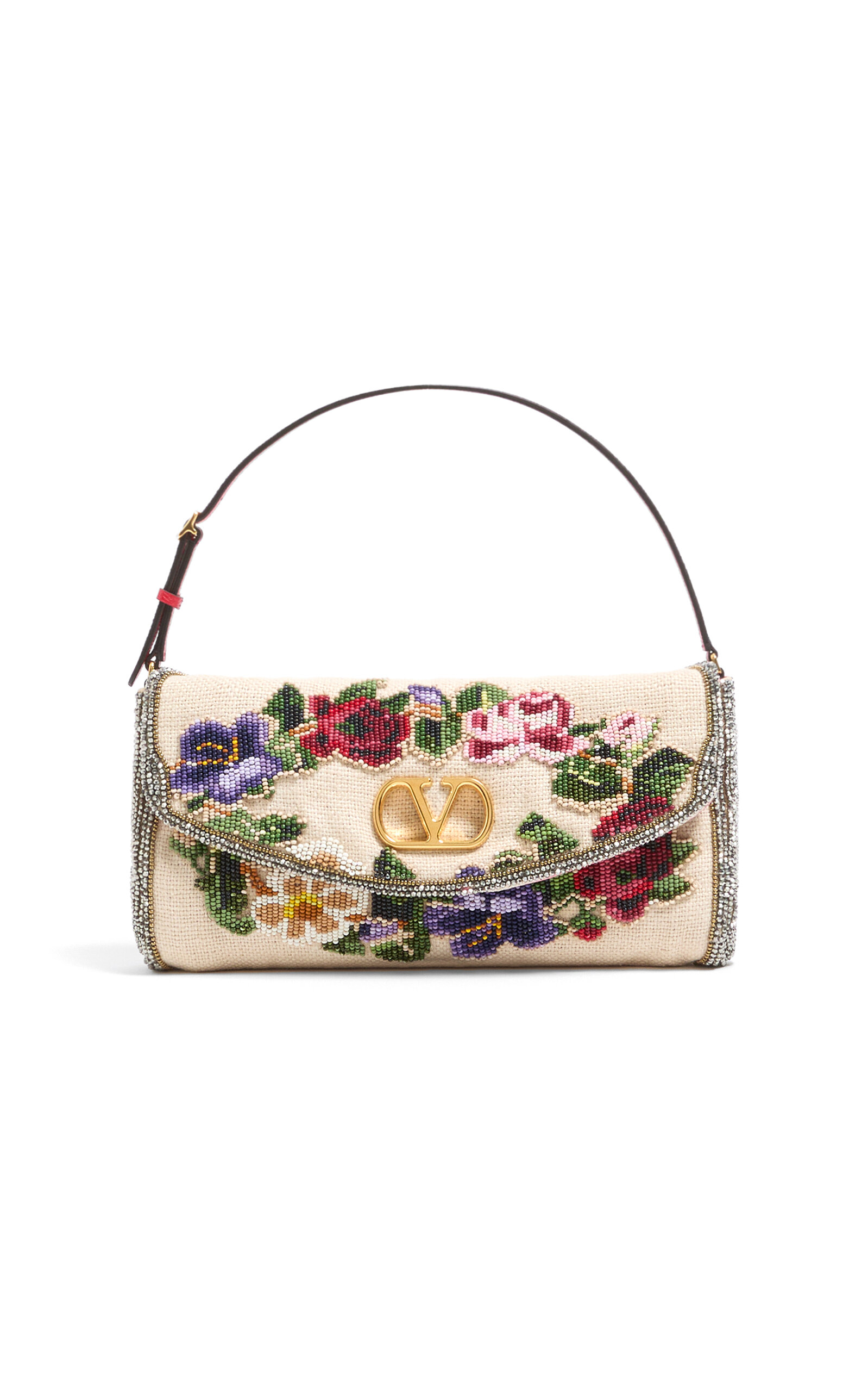 Valentino Garavani Vain Floral-Embroidered Linen Bag