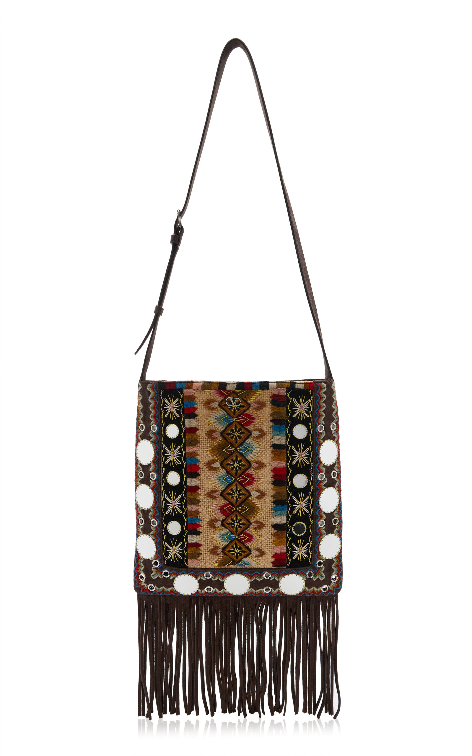 Valentino Garavani - Embellished Fringed Crossbody Bag - Brown - OS - Moda Operandi