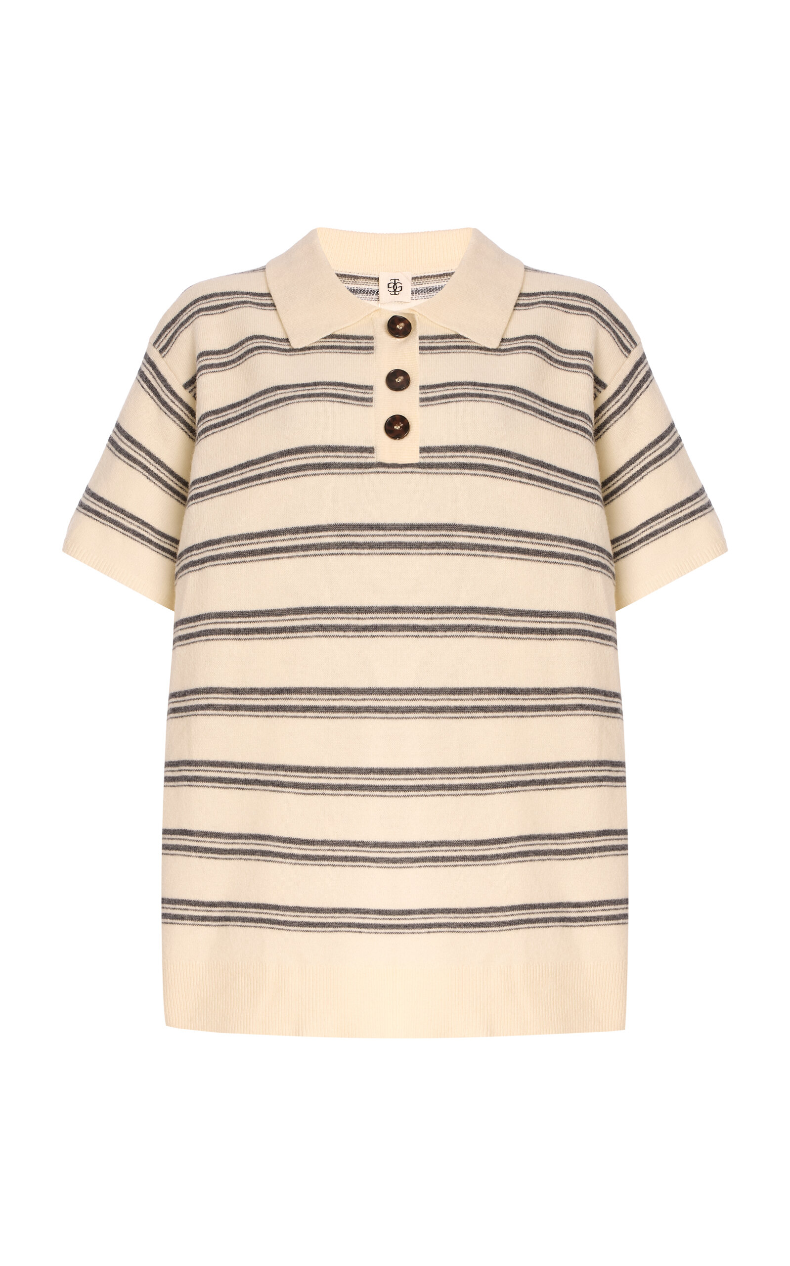 Striped Wool-Cashmere Polo Top