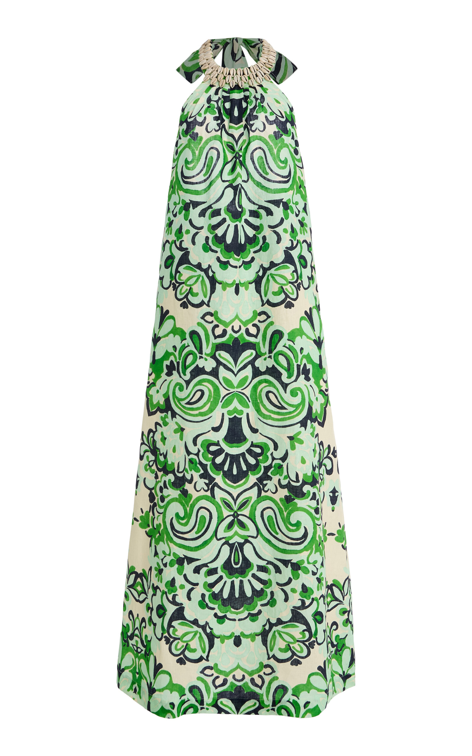 Cara Cara Aimee Seashell-Detailed Printed-Linen Maxi Dress