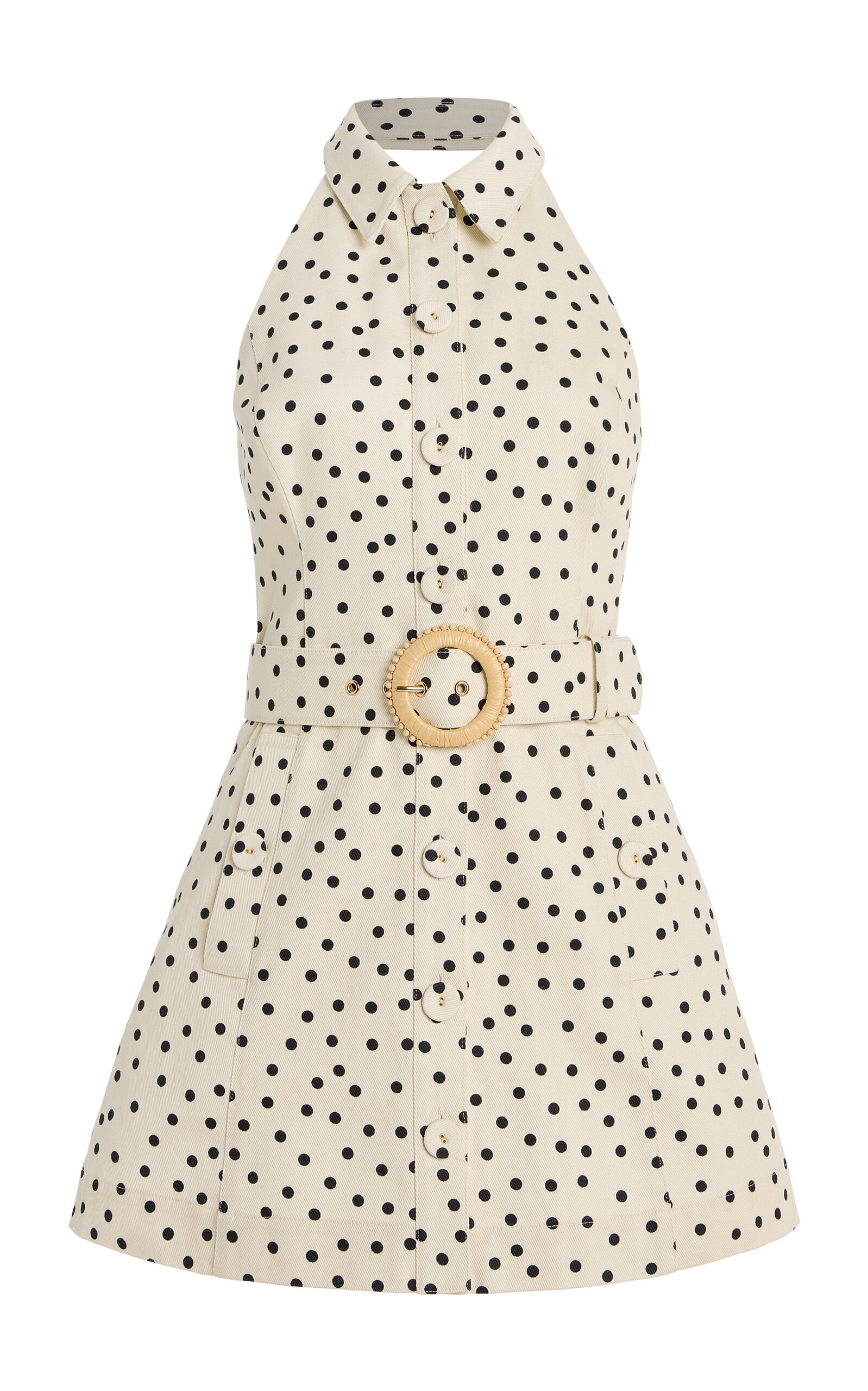Parker Polka-Dot Cotton Mini Halter Shirt Dress