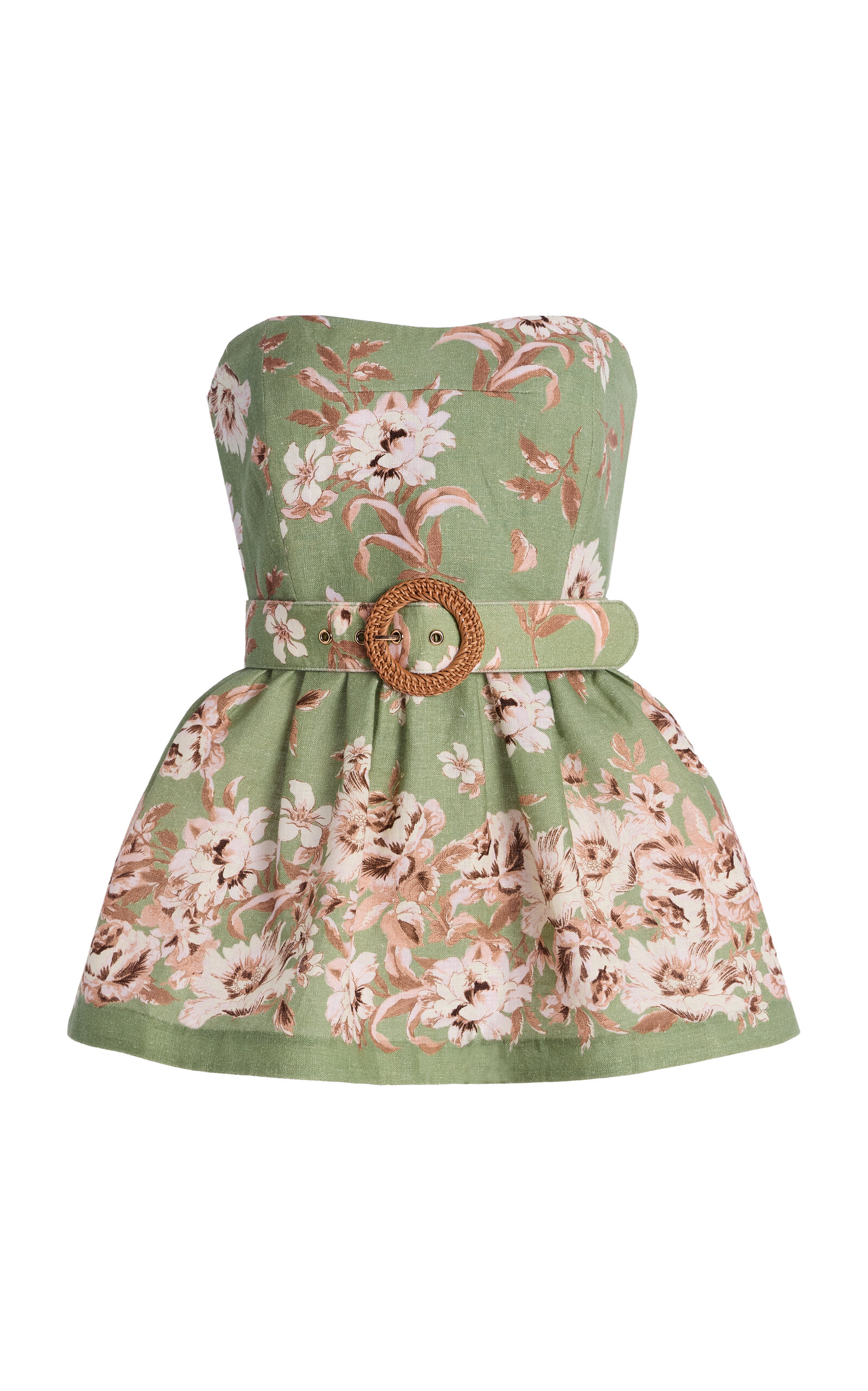 Cara Cara Tilda Belted Floral-Linen Peplum Top