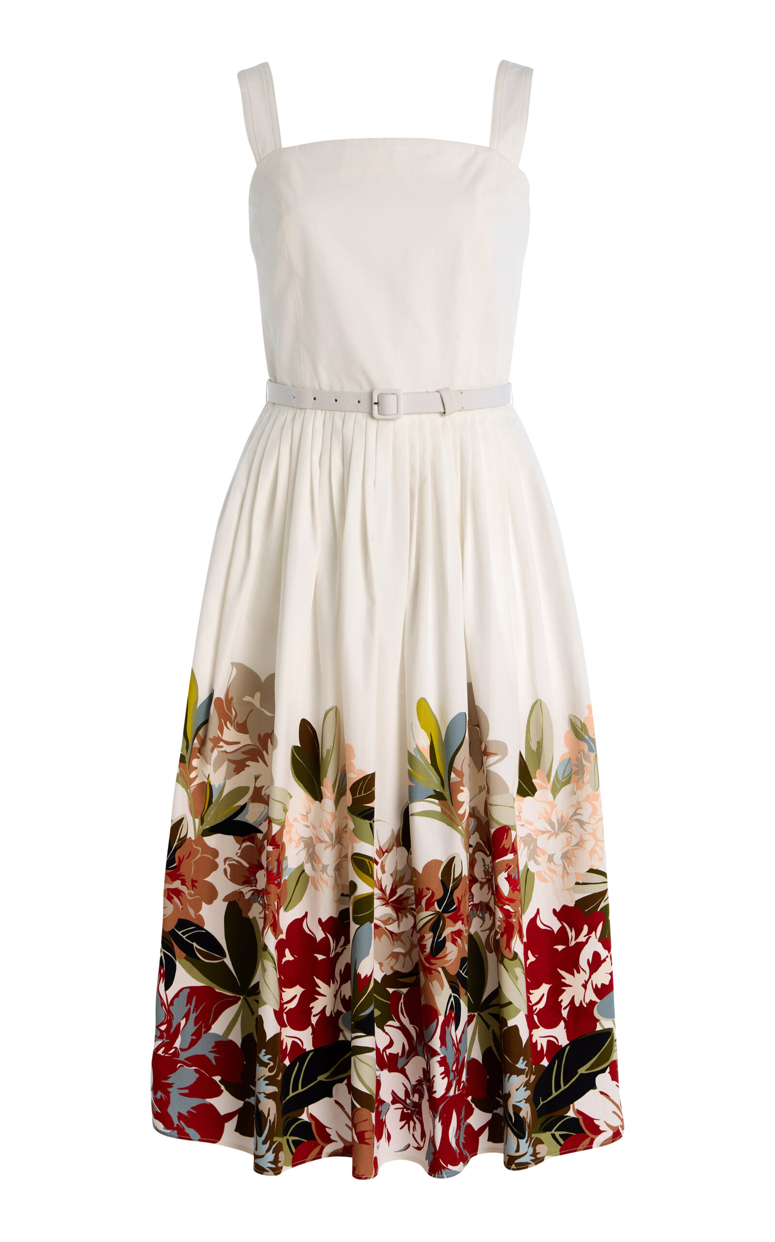 Adam Lippes Hoban Rhododendron-Printed Cotton-Poplin Midi Dress - White