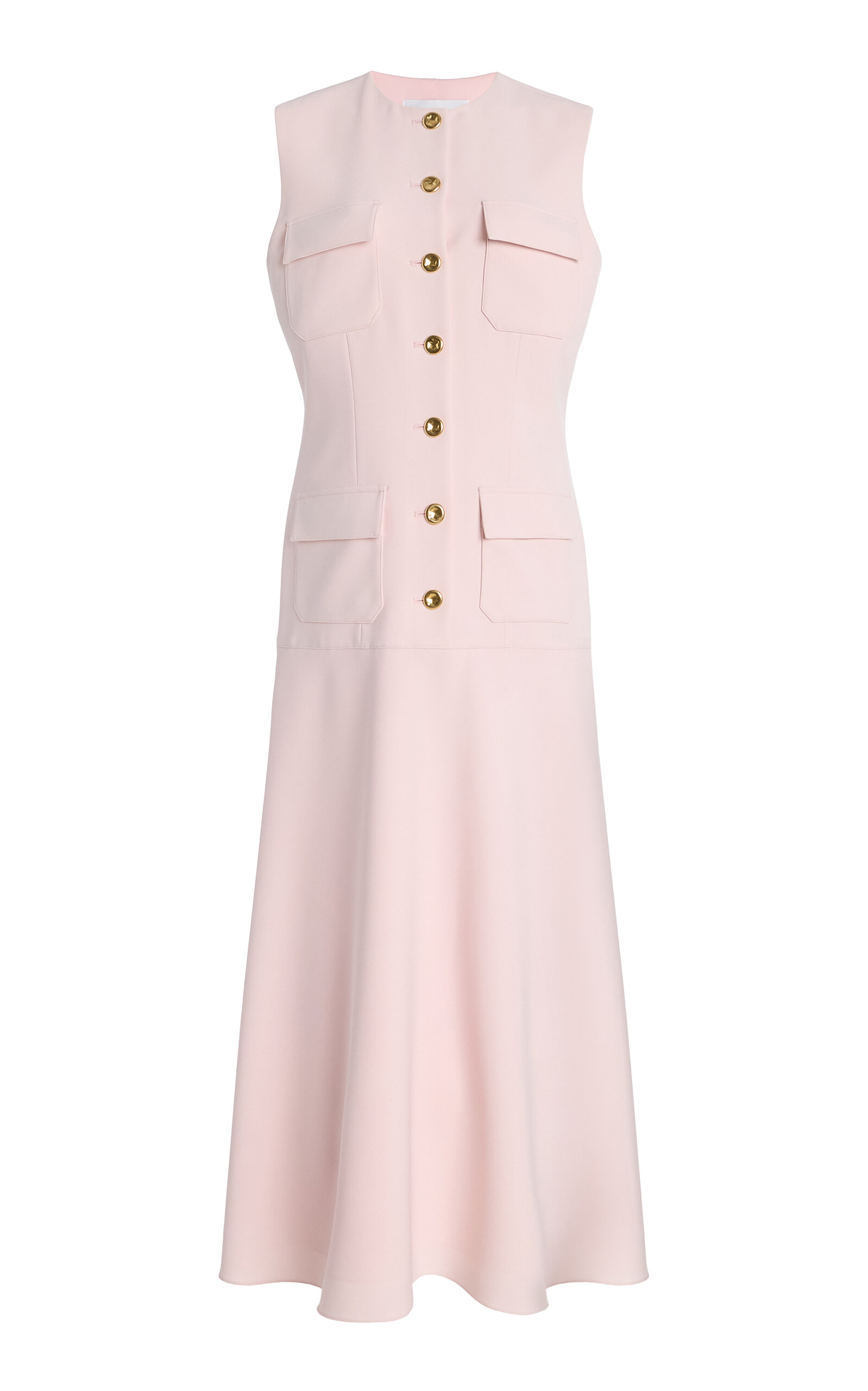 Brandon Maxwell Exclusive Riviera Buttoned Crepe Midi Dress In Pink