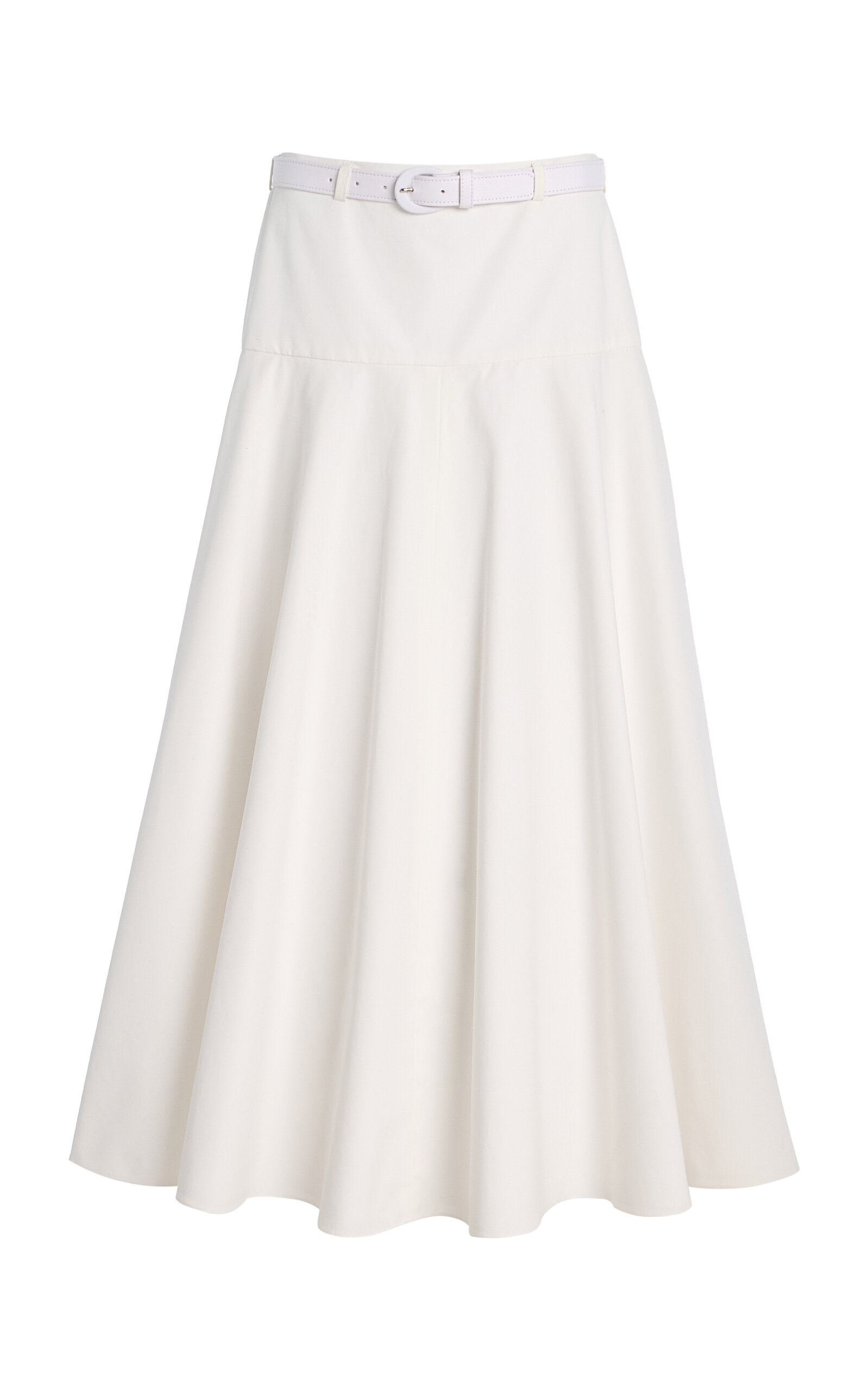 Brandon Maxwell Exclusive RIviera Belted Cotton Midi Skirt - White