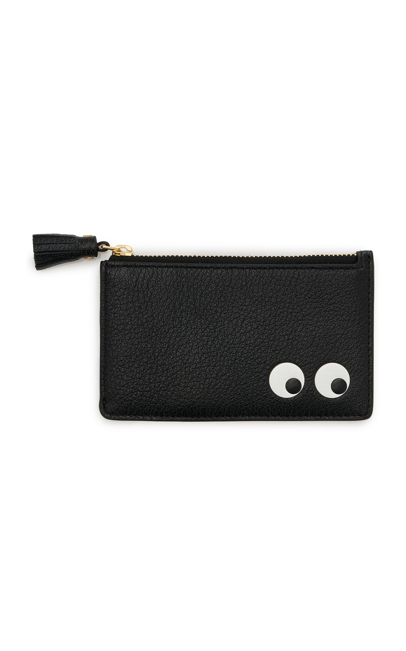 Anya Hindmarch Eyes Zipped Leather Card Case In Black