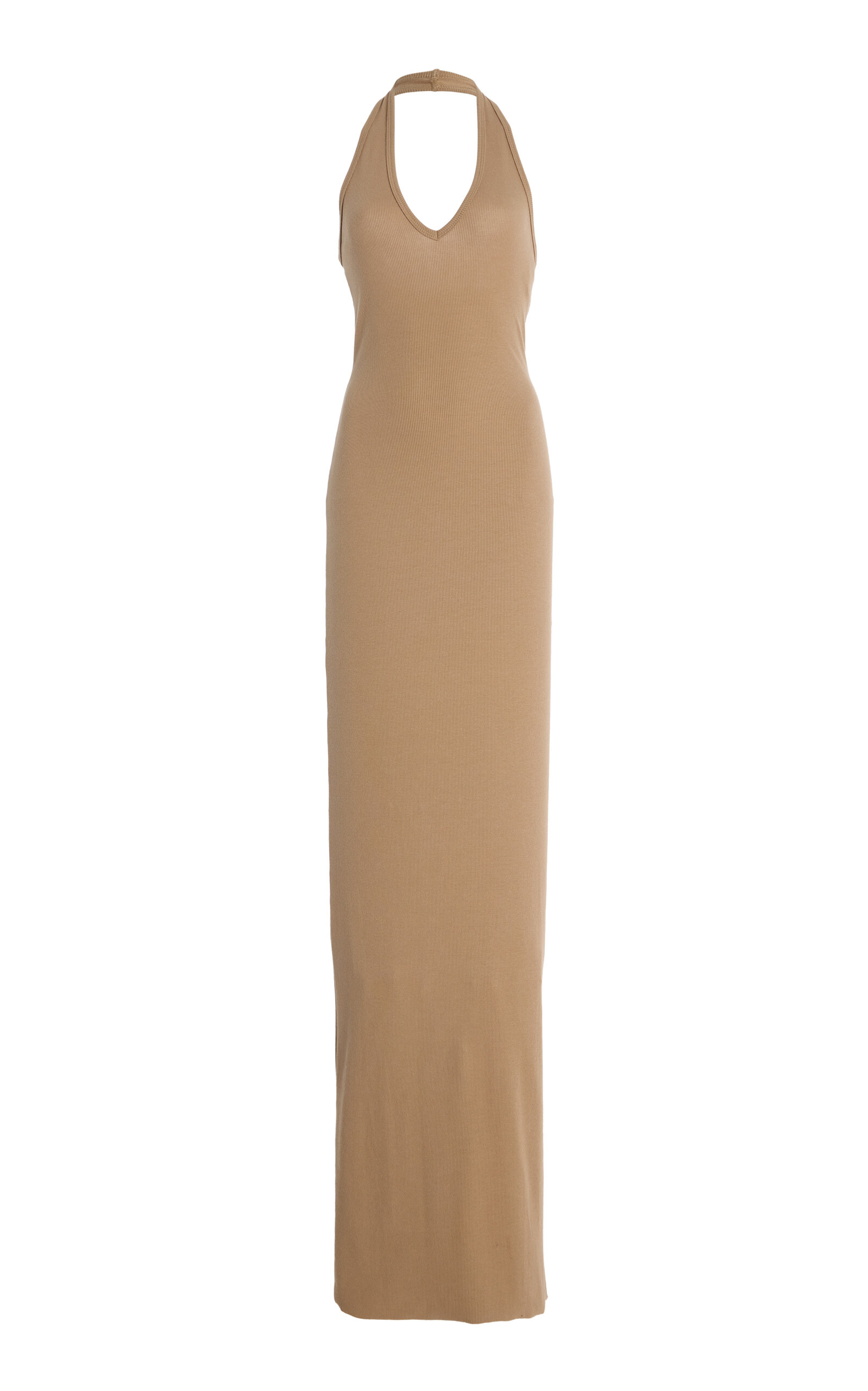 Stretch Cotton-Modal Maxi Halter Dress