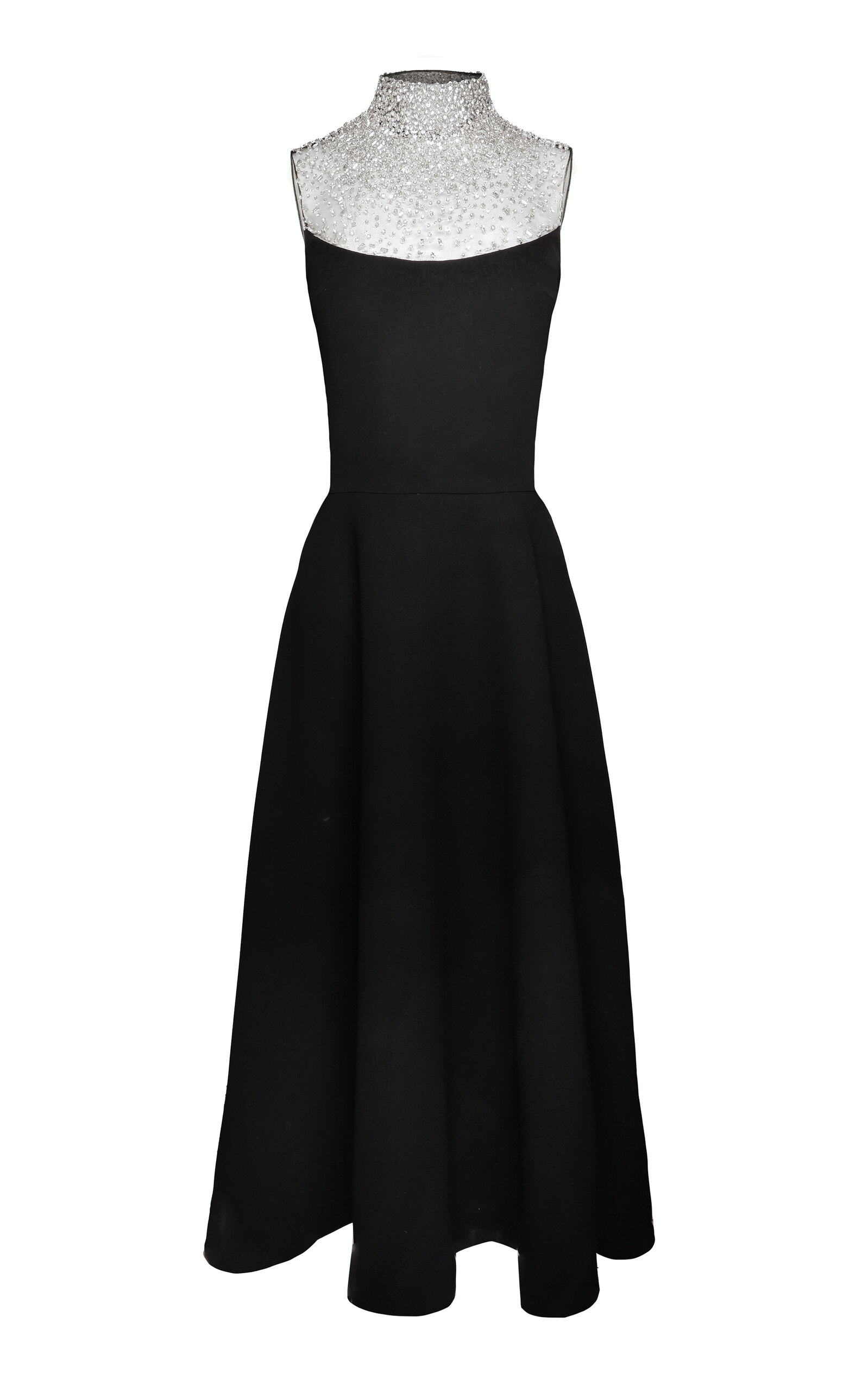 Naeem Khan Ombre Beaded Neckline Midi Dress In Black
