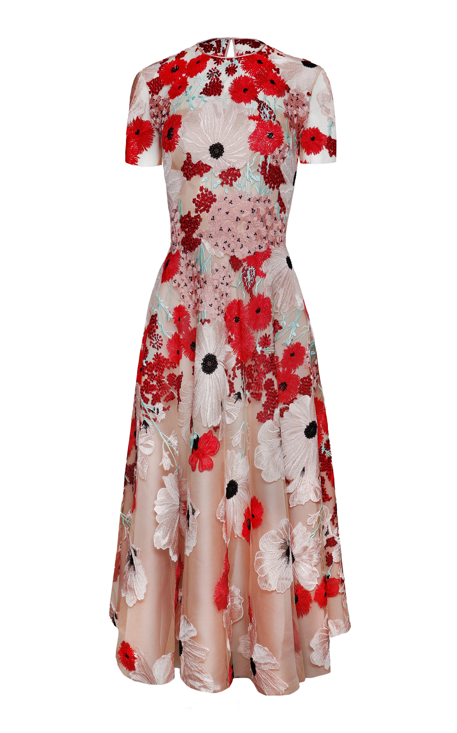 Naeem Khan Floral Embellished Tulle Midi Dress - Multi