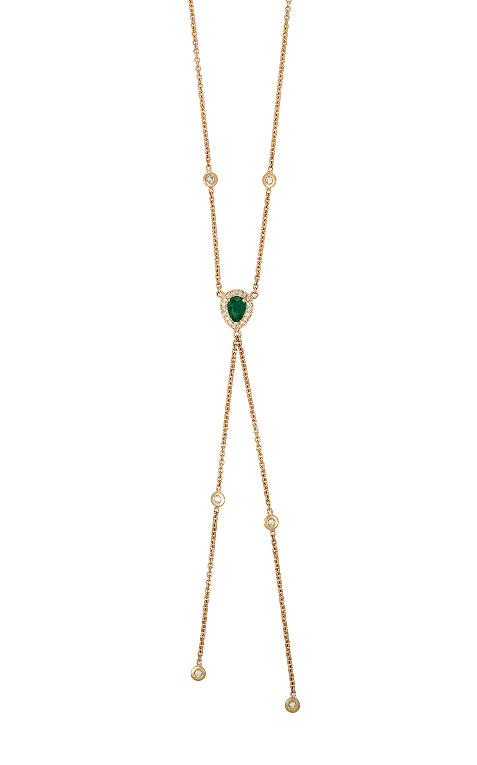 14K Yellow Gold Emerald And Diamond Necklace