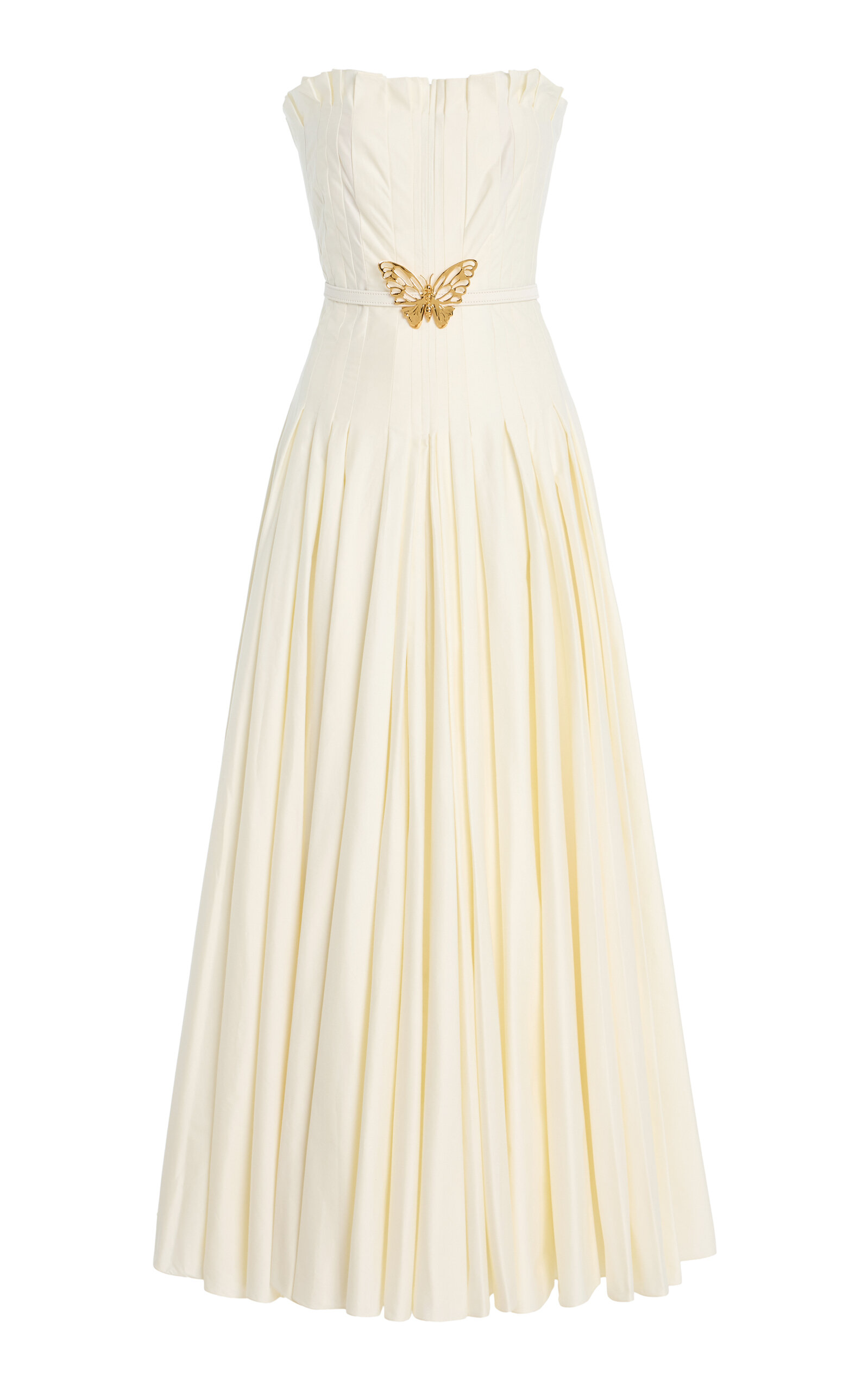 Oscar de la Renta Exclusive Belted Pleated Cotton-Twill Maxi Dress