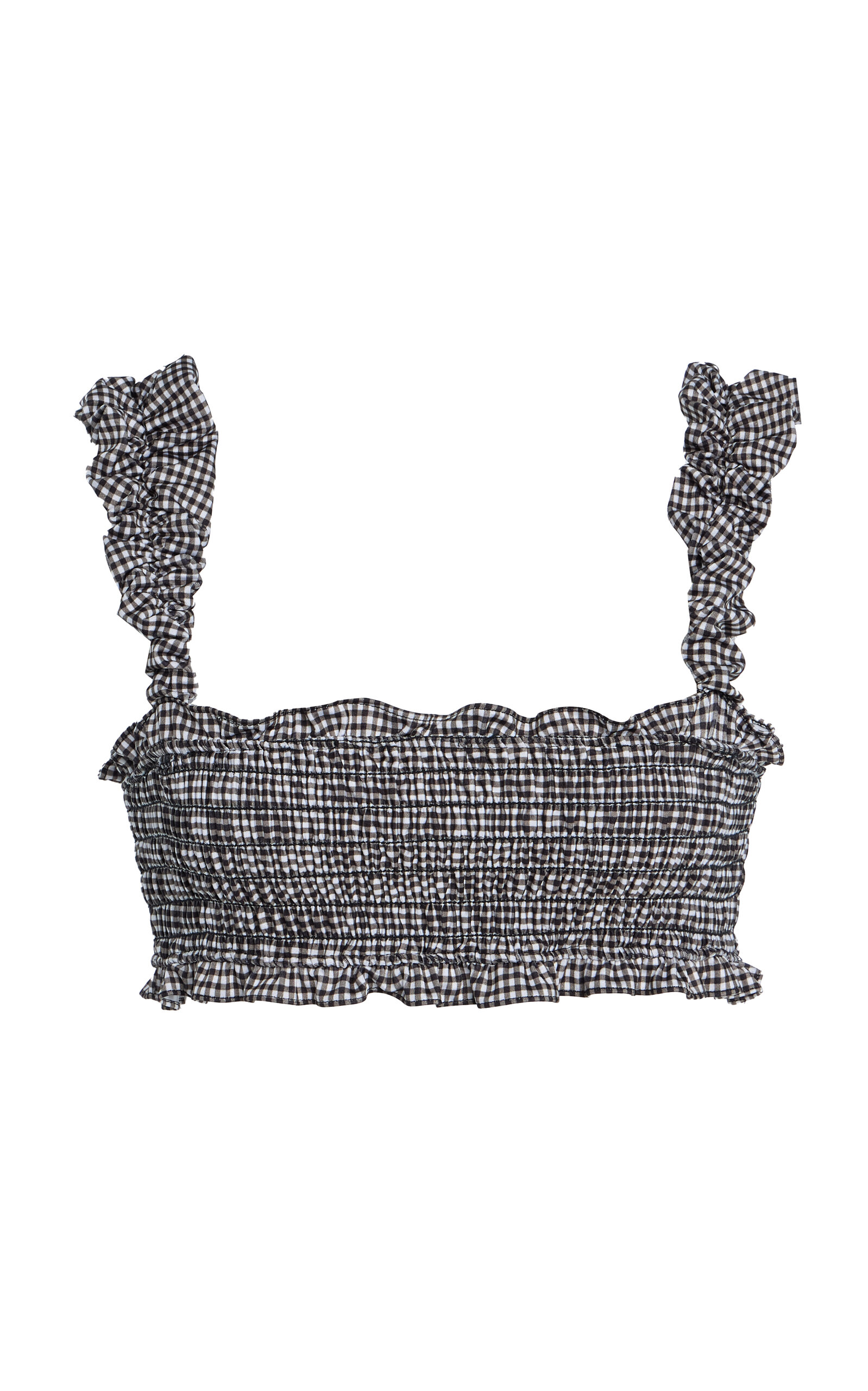 Sea Neci Shirred Gingham Bikini Top In Gray