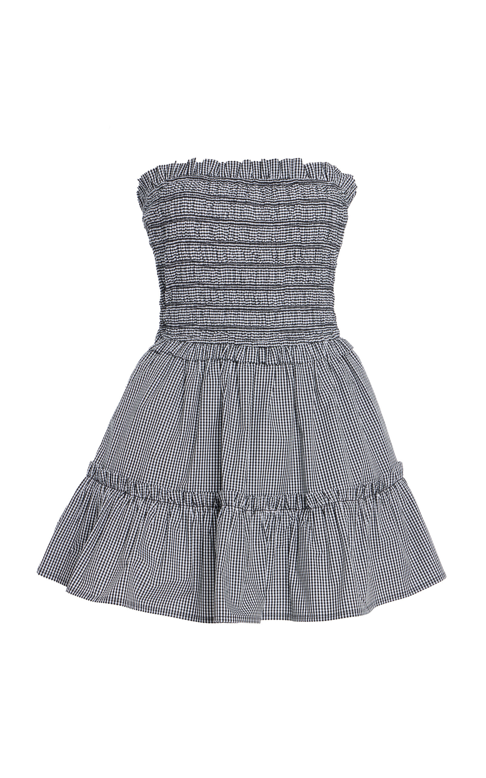 Sea Neci Shirred Gingham Cotton Mini Dress