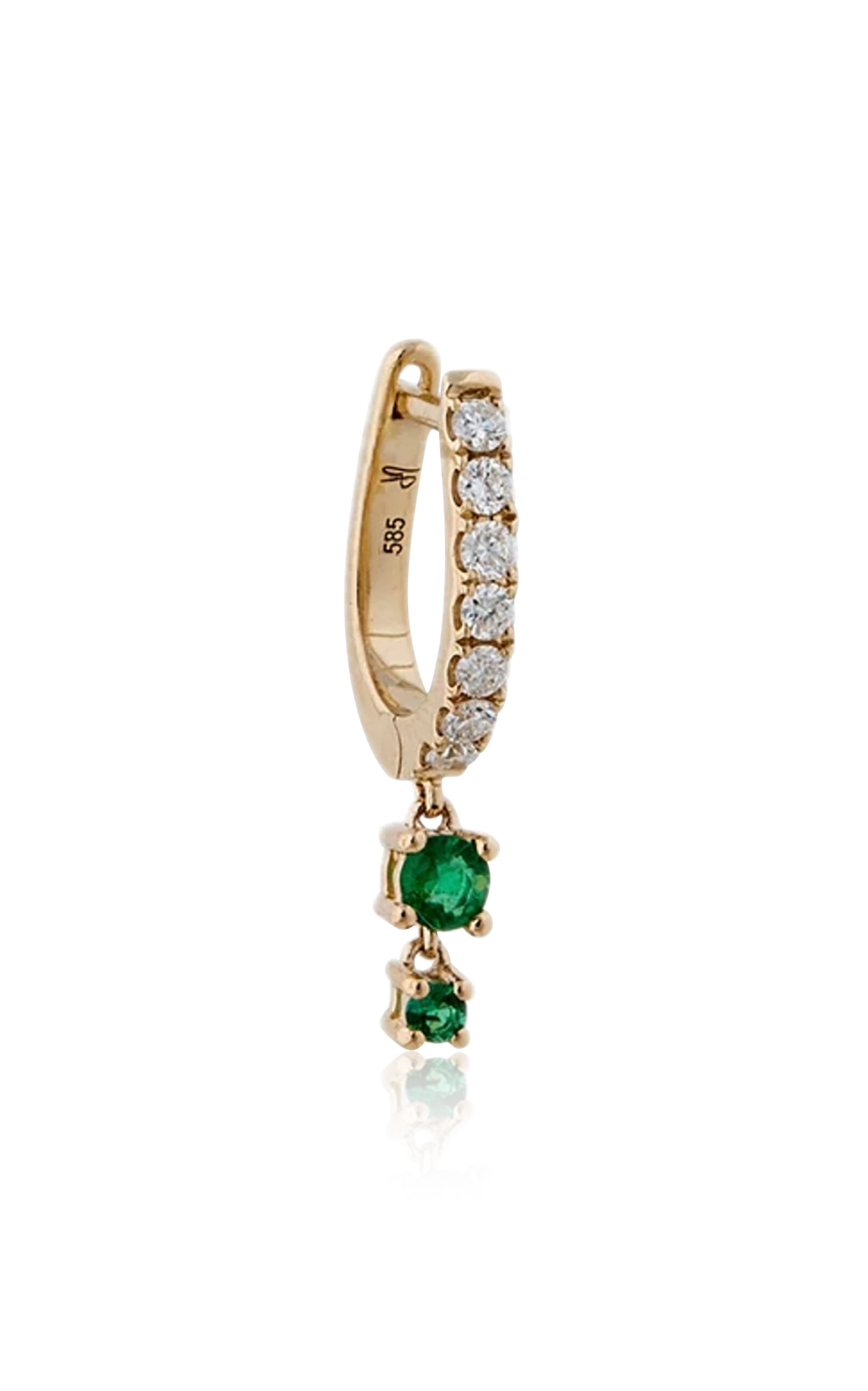 14K Yellow Gold Emerald And Diamond Single Hoop Earring