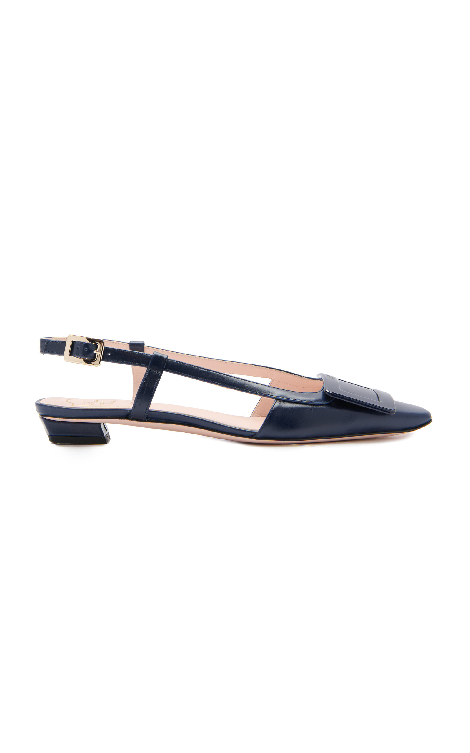 Roger Vivier Belle Vivier Leather Buckle Kitten-heel Slingback Pumps In Blue