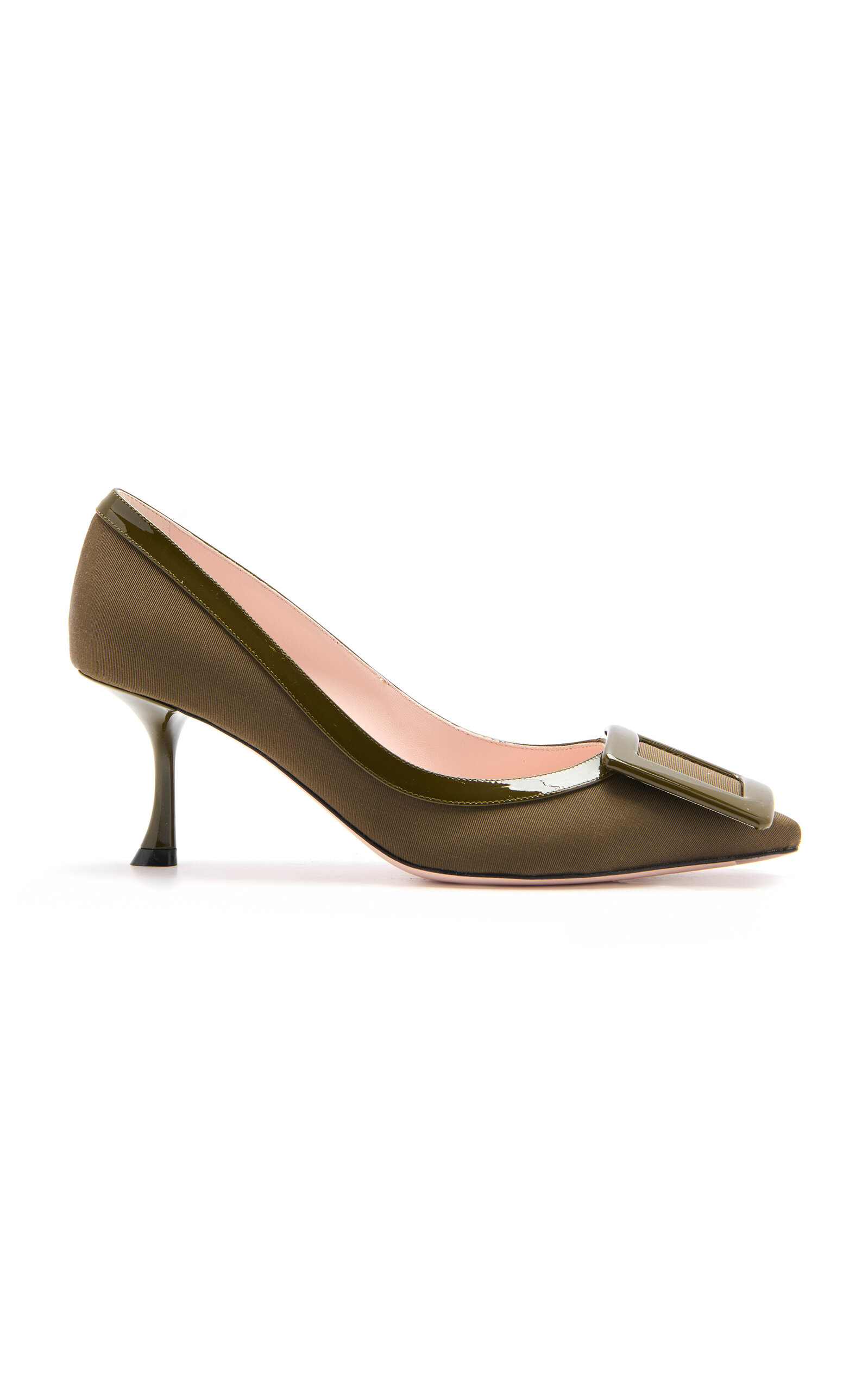 Roger Vivier Viv In The City 65 Leather-trimmed Pumps In Olive