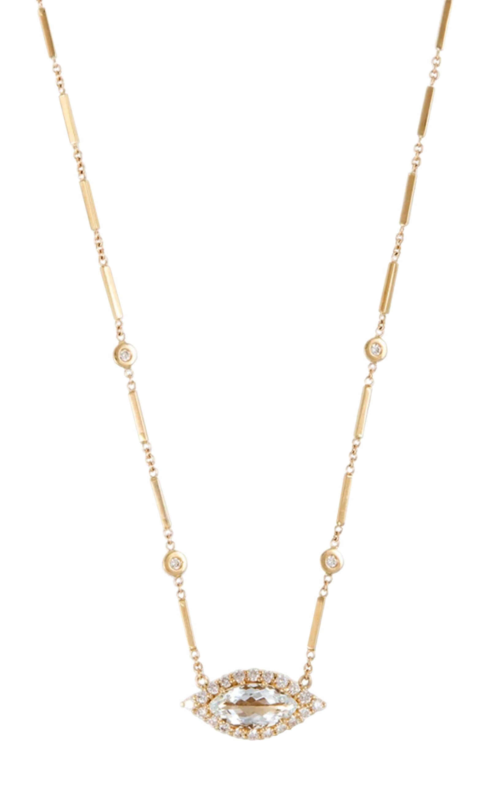 14K Yellow Gold Aquamarine Diamond Necklace