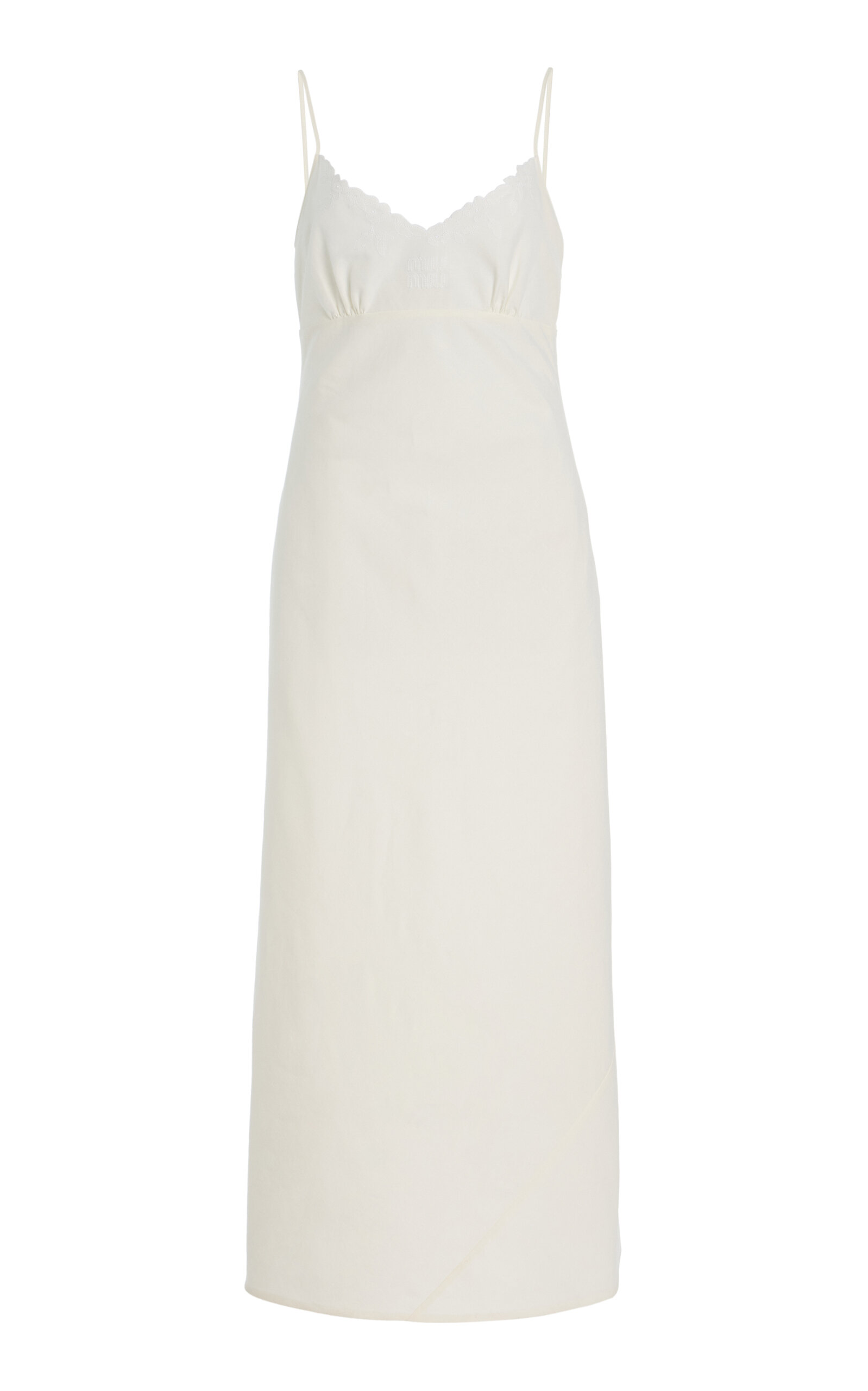 Miu Miu Lace-detailed Linen-cotton Midi Dress In White
