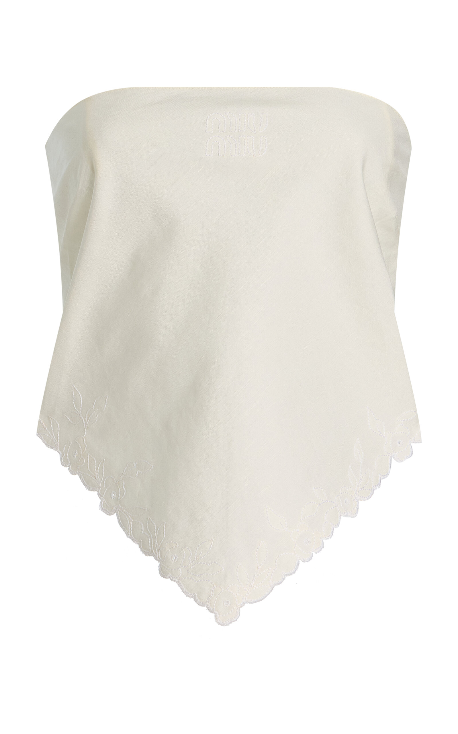 Miu Miu Strapless Embroidered Cotton-Linen Bandana Top - Women's Clothing