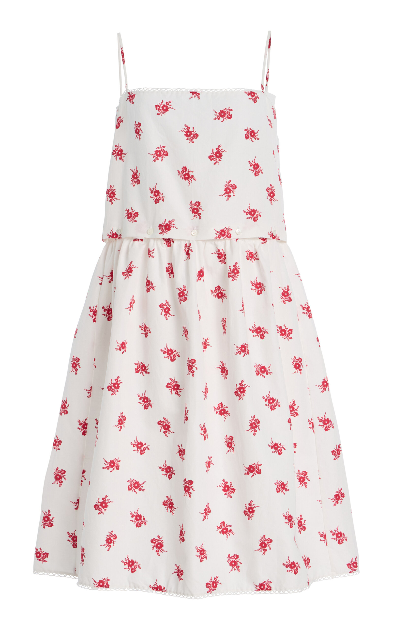 Miu Miu Button-Detailed Floral Cotton-Linen Midi Dress