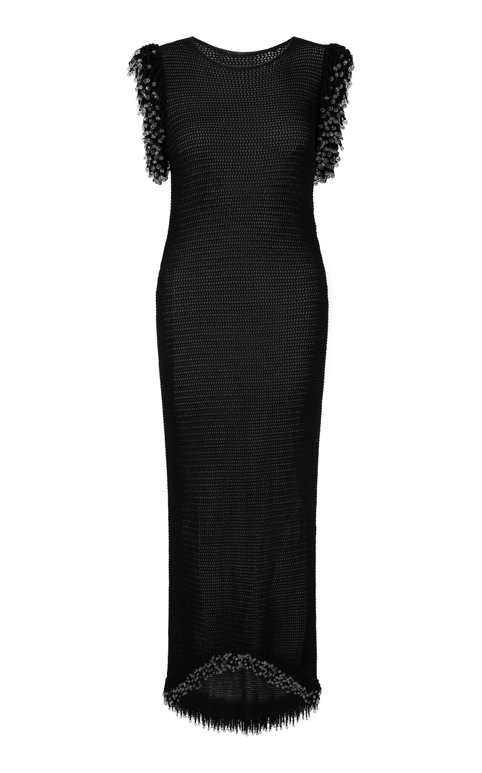 Paris Georgia Fringed Knitted Maxi Dress In Black