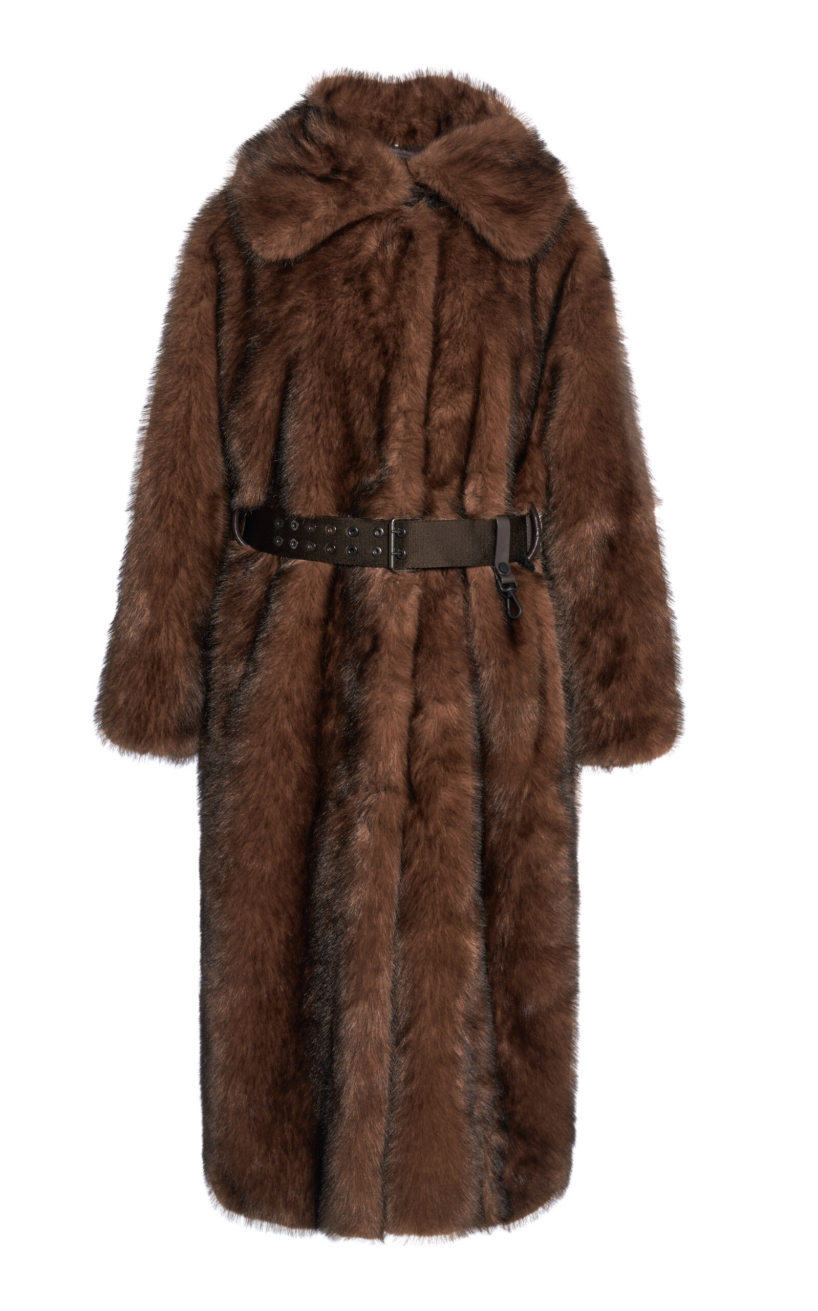 Moncler Arly Long Faux Fur Coat In Brown