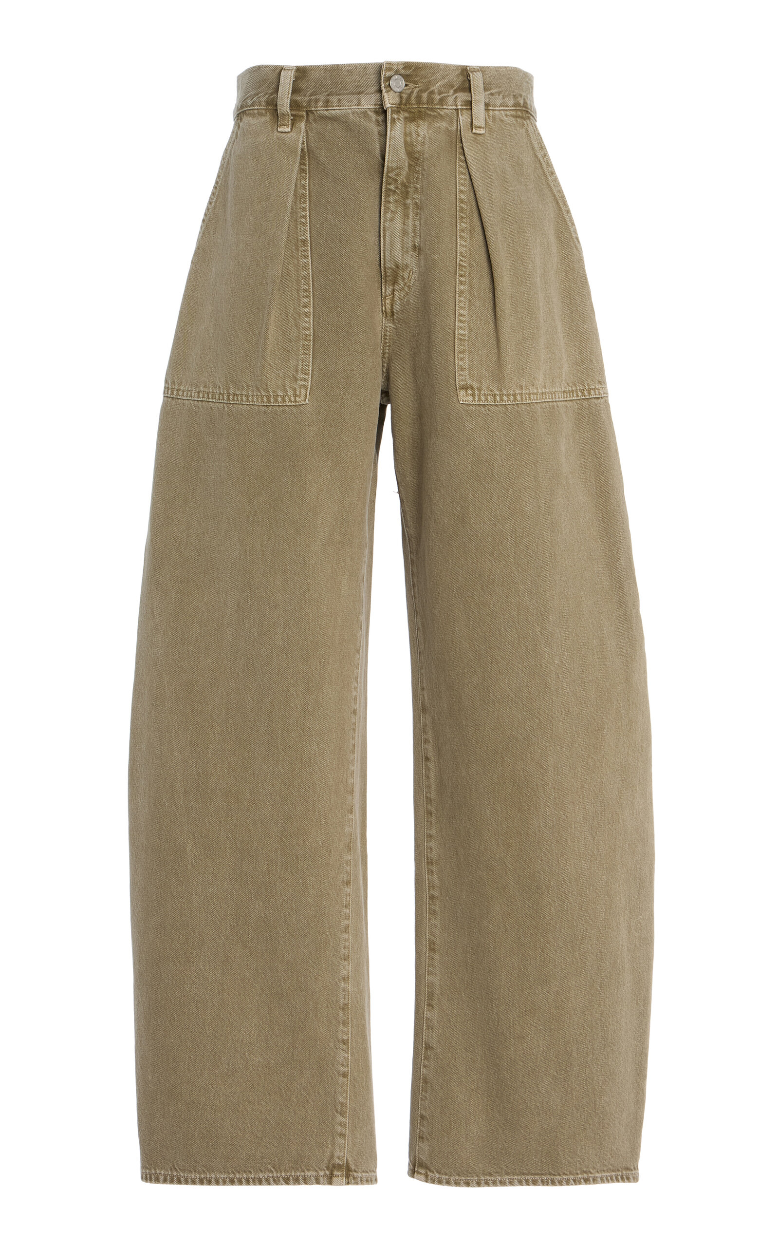 Agolde Sefton Cotton Curved-leg Pants In Khaki