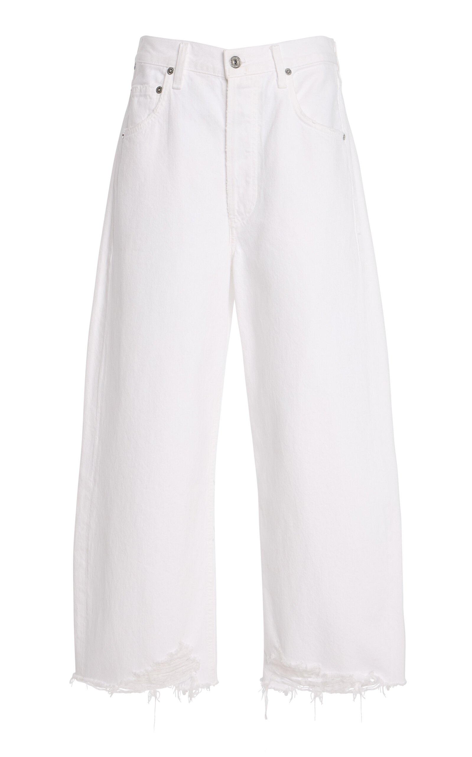 Citizens Of Humanity Ayla Raw-hem Cropped Wide-leg Jeans In White