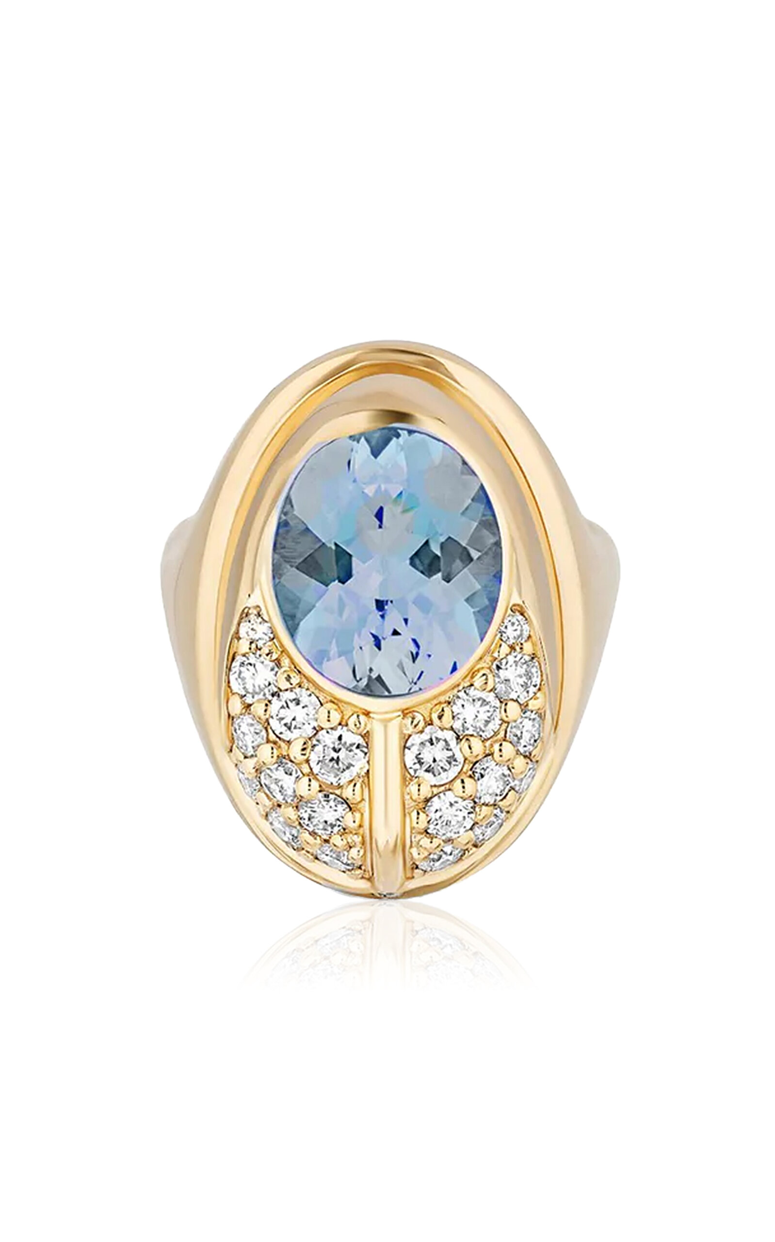 MASON AND BOOKS SMALL LOVE 14K YELLOW GOLD DIAMOND AND AQUAMARINE RING 