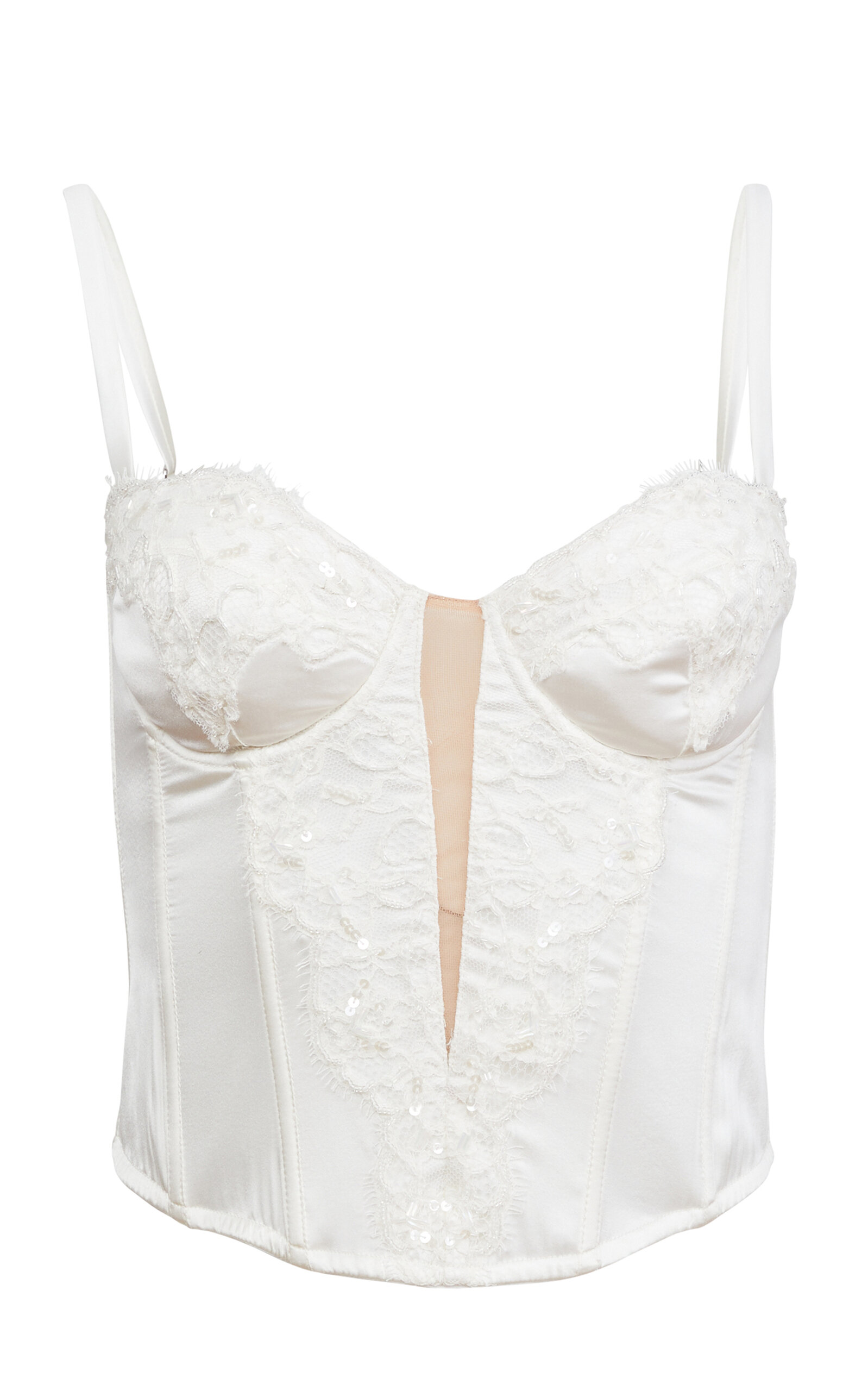 Fleur Du Mal X Galia Lahav Beaded Iris Lace Bustier In White