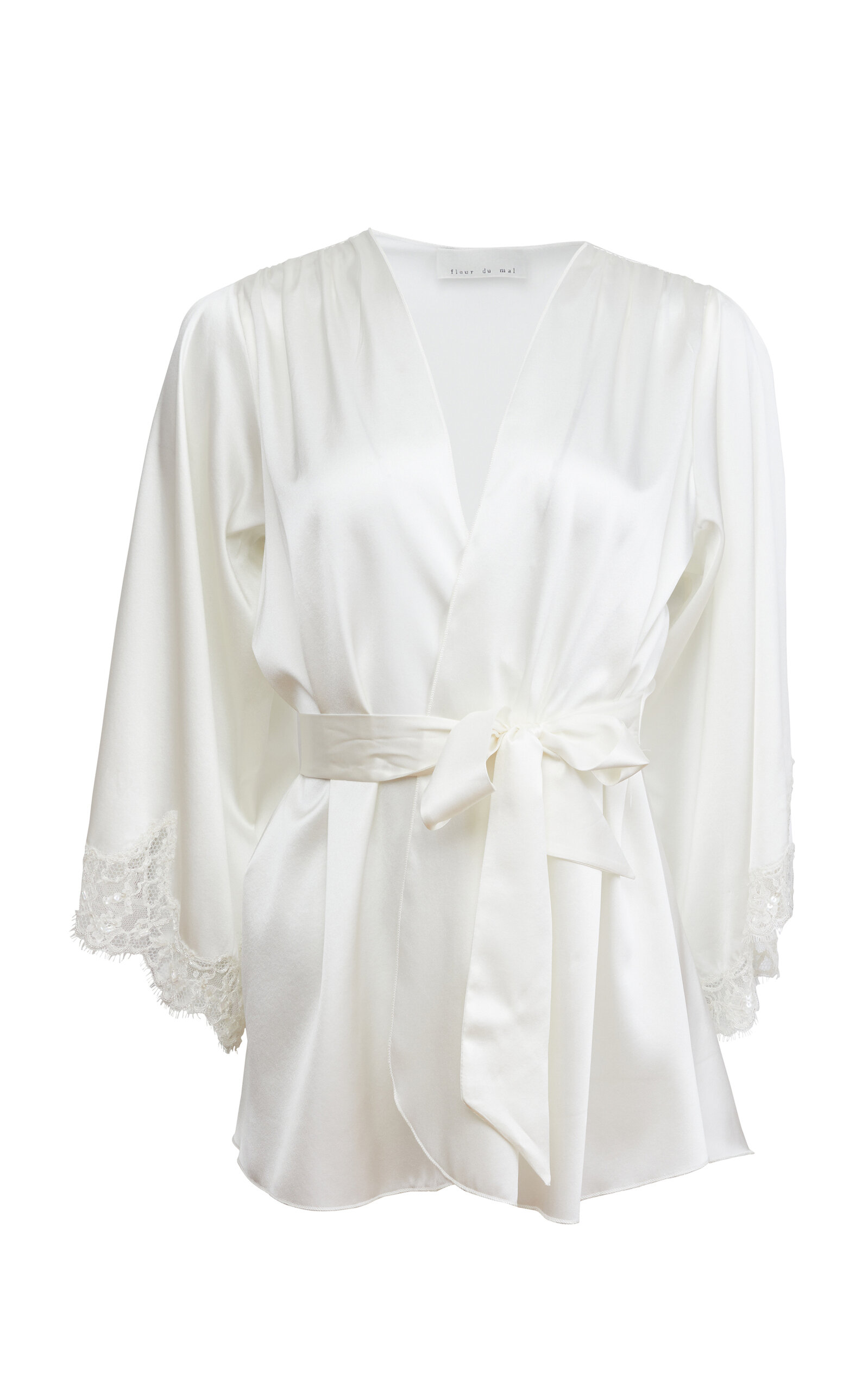 Fleur du Mal x Galia Lahav Beaded Iris Lace Angel Sleeve Robe - White - M/L