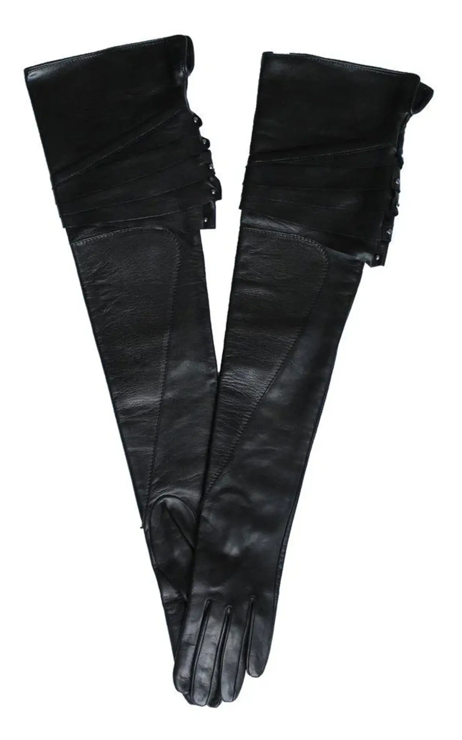 Montserrat Rivet Long Leather Gloves