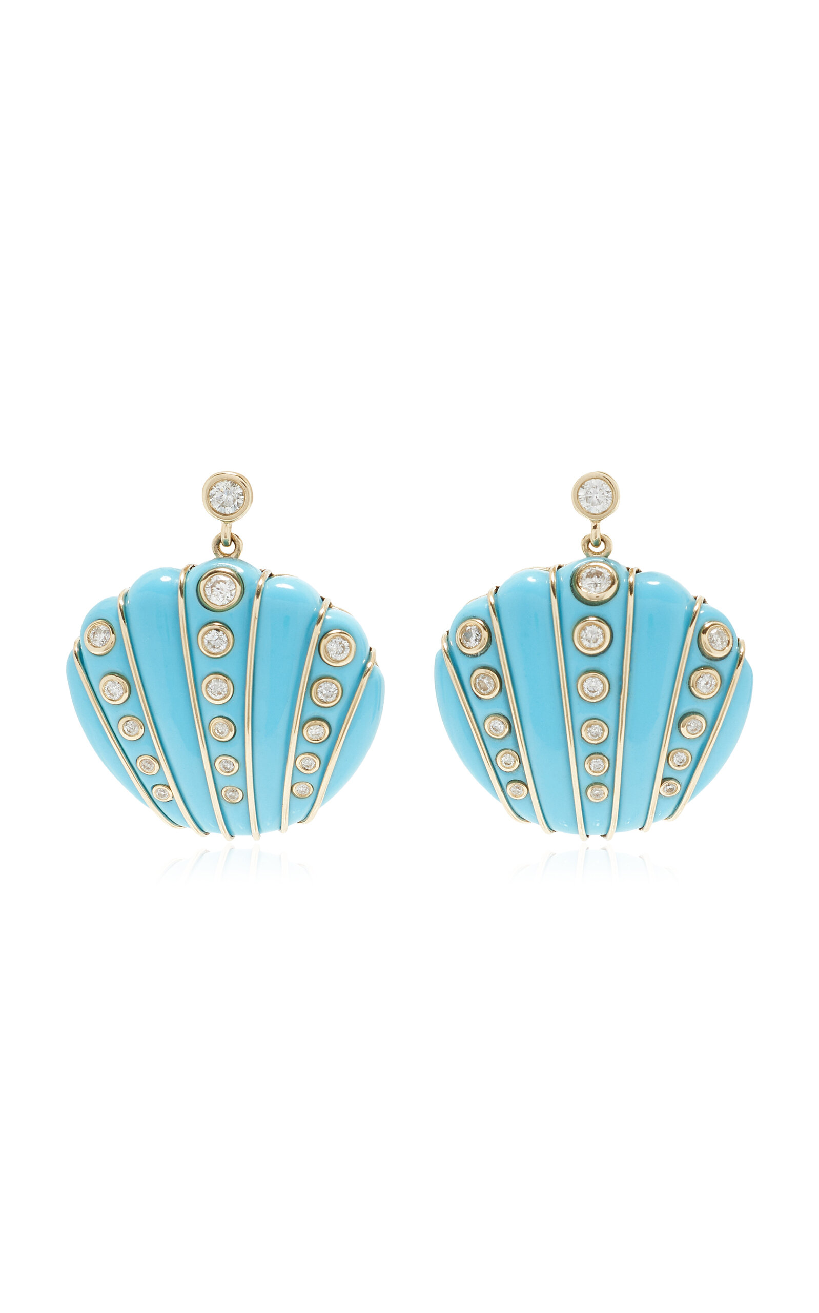 Yvonne Léon Exclusive Riviera 9k Yellow Gold Turquoise; Diamond Shell Earrings In Blue