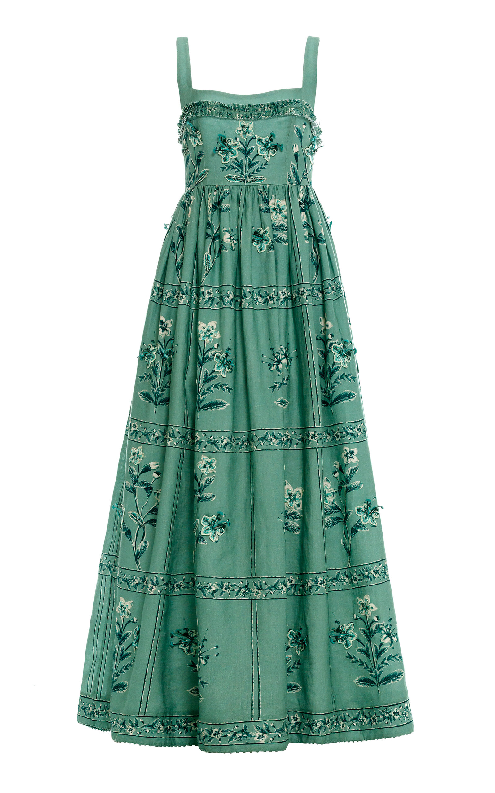 Agua By Agua Bendita Barbara Embroidered Linen Midi Dress In Green