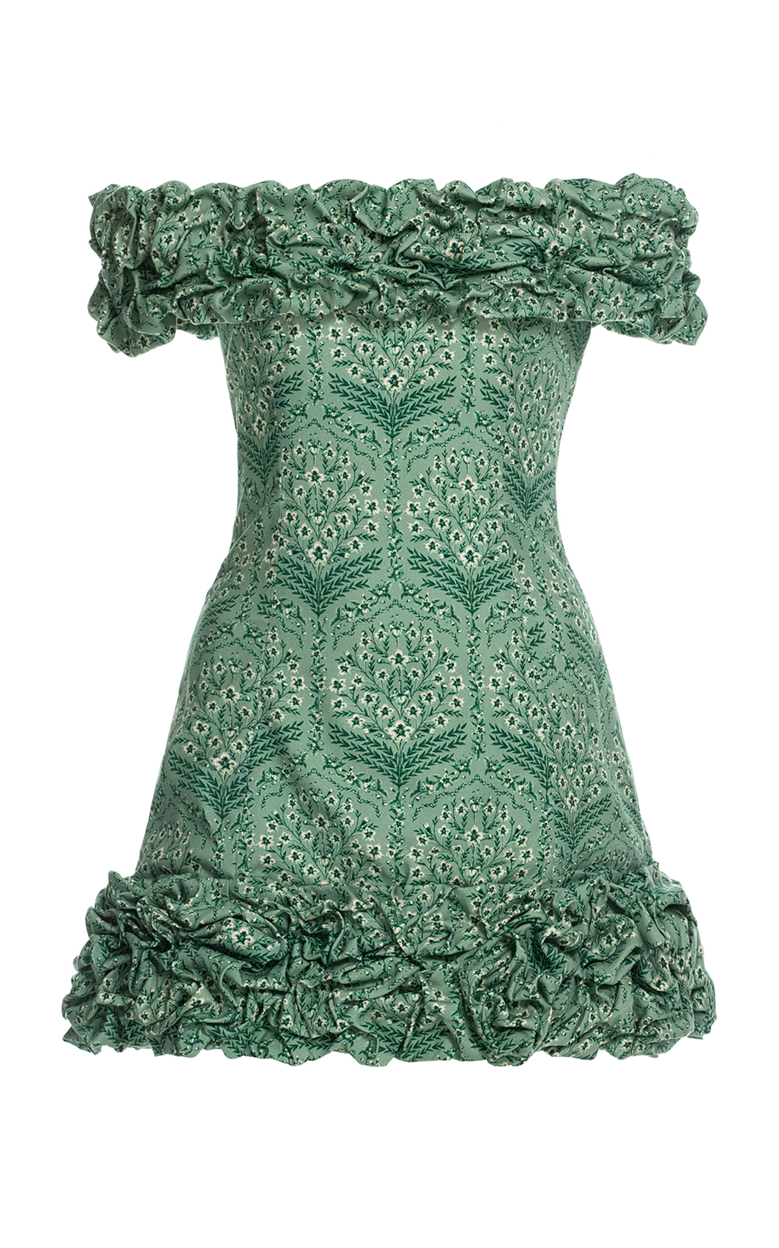 Agua By Agua Bendita Jardin Ruched Stretch-cotton Mini Dress In Green