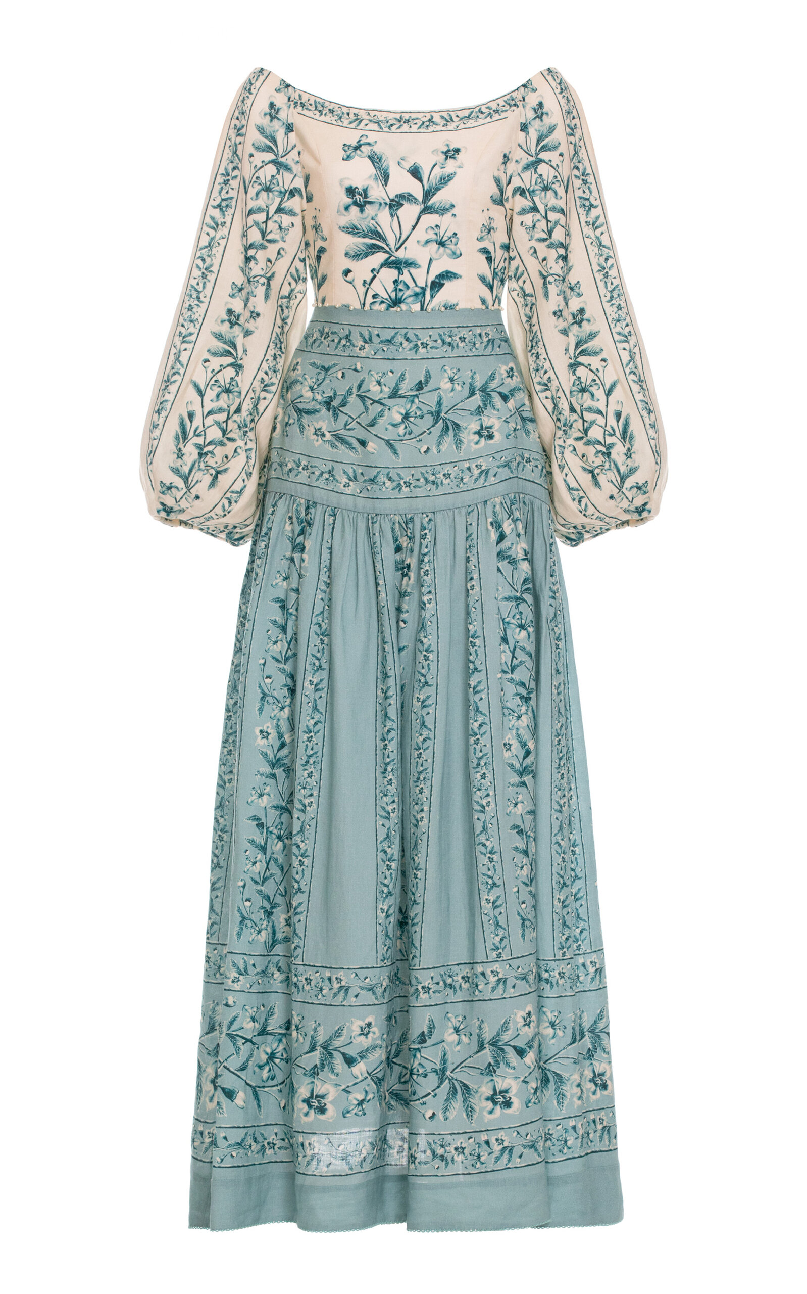 Agua By Agua Bendita Senlis Off-the-shoulder Linen Maxi Dress In Light Blue