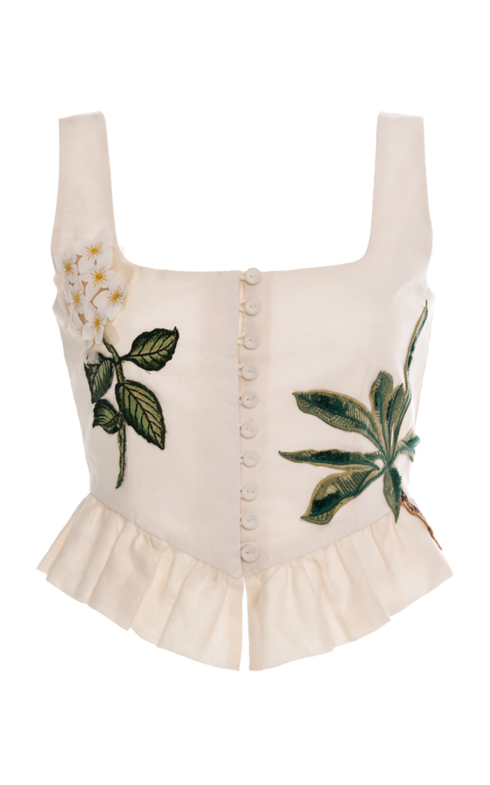 AGUA BY AGUA BENDITA ESLABON EMBROIDERED LINEN TOP
