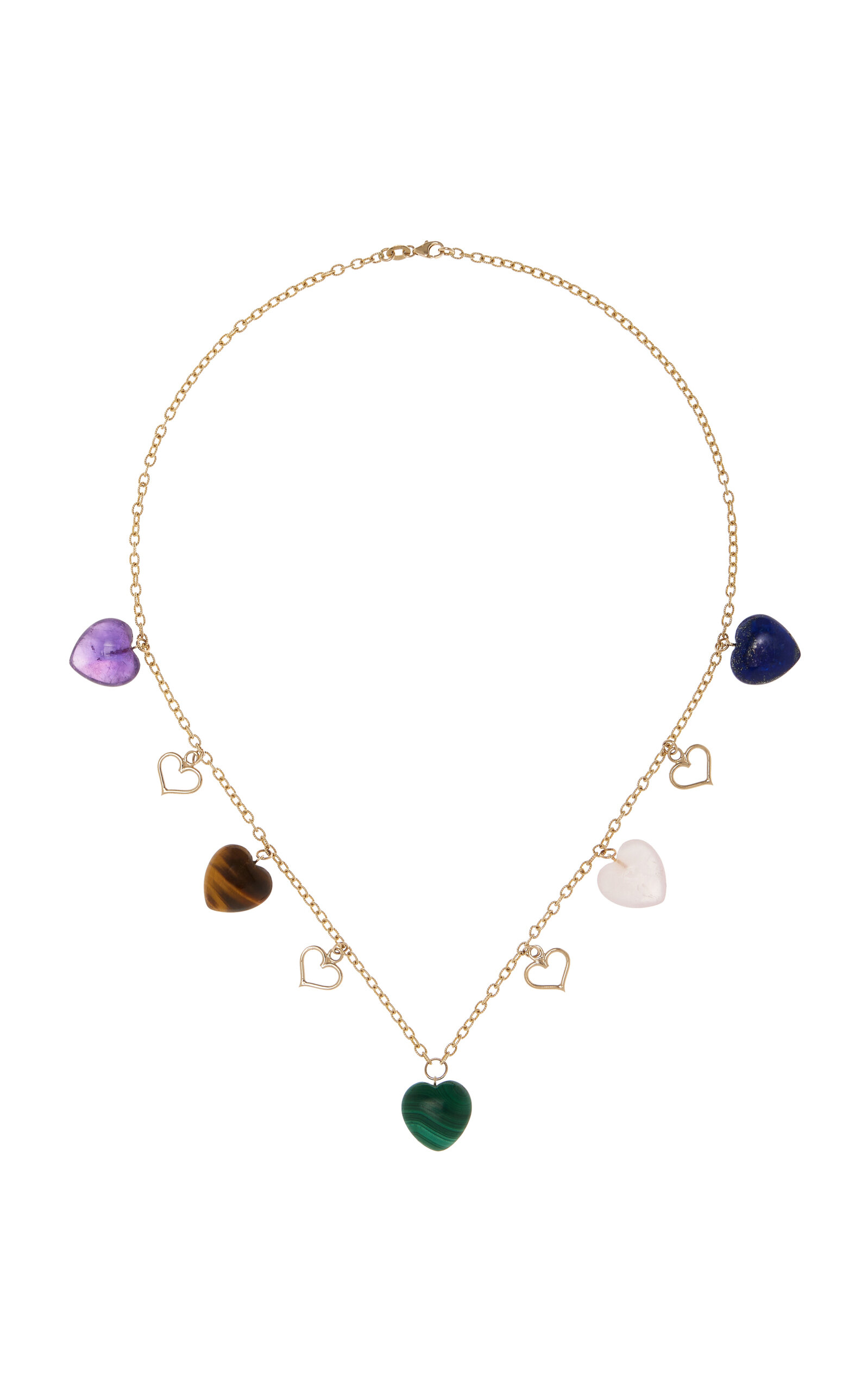 14K Yellow Gold Multi-Gem Mini Heart Necklace
