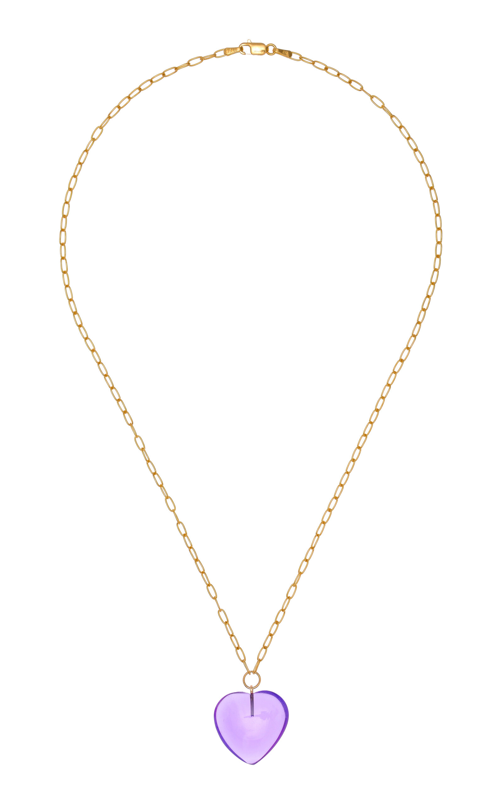 Haute Victoire 14k Yellow Gold Amethyst Heart Necklace In Purple
