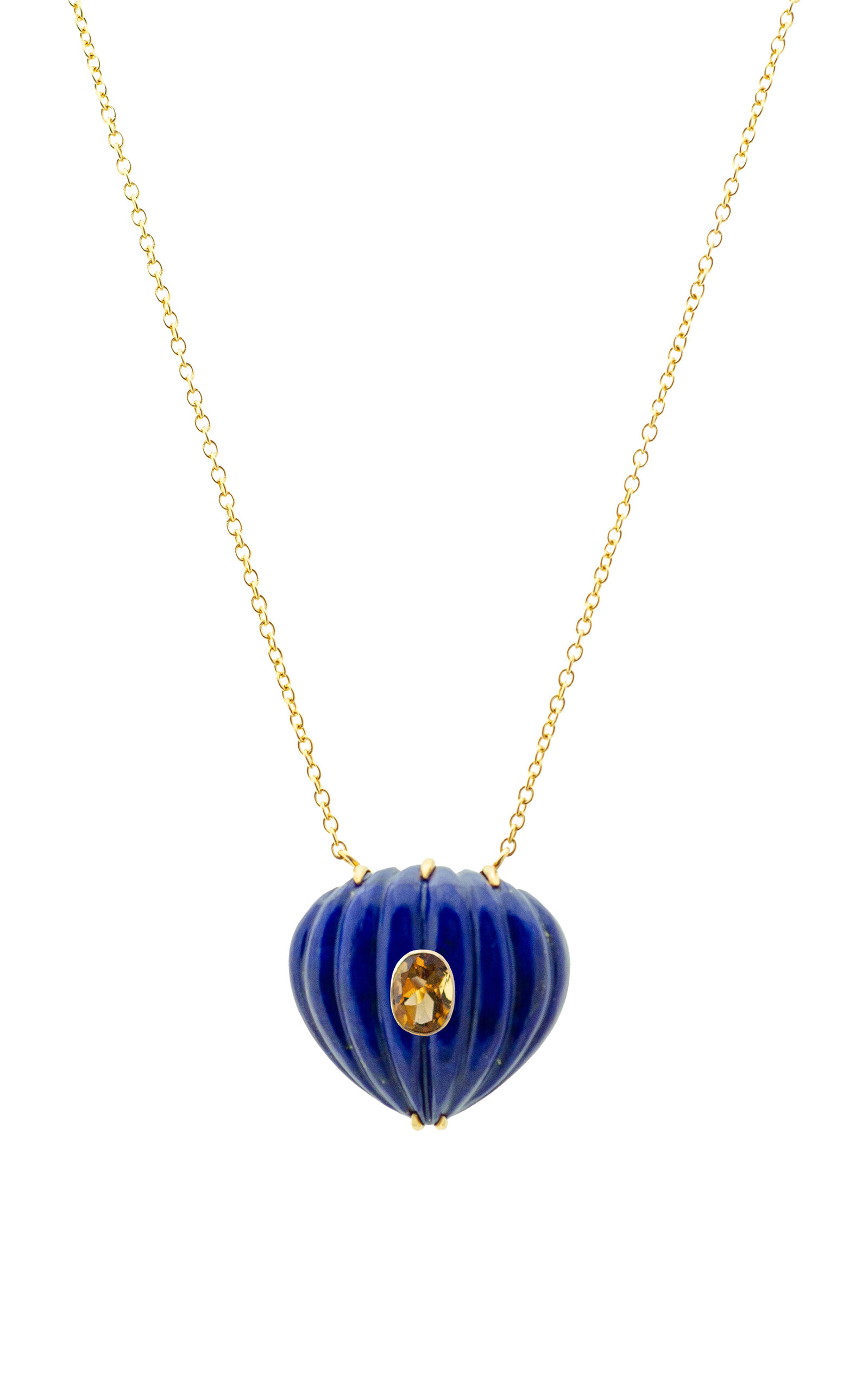 18K Yellow Gold Citrine and Lapis Lazuli Necklace